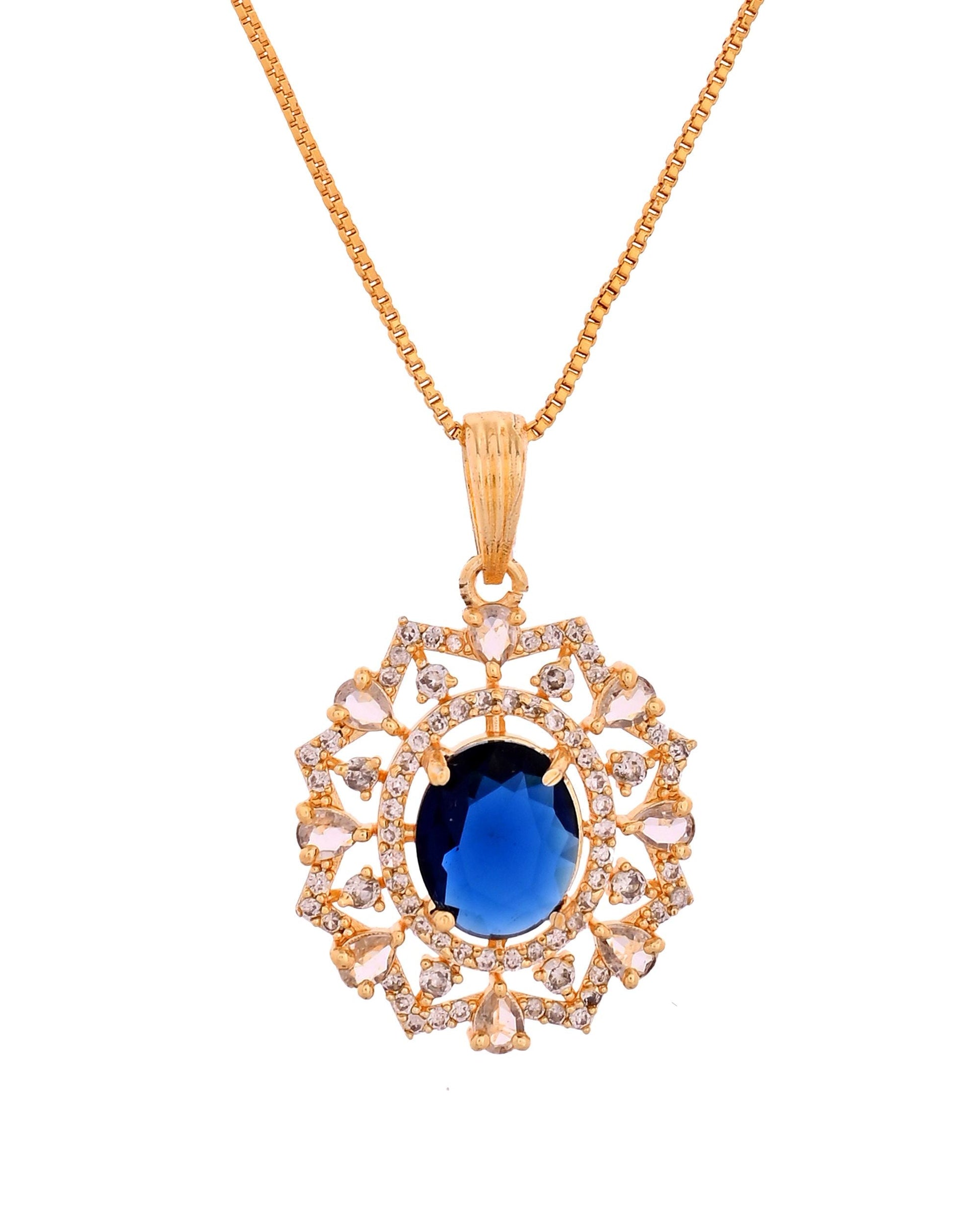 VOJ Gold Plated Circulare Blue Cz Stone Studded Chain Set  Grab2Buy VOJ Grab2Buy