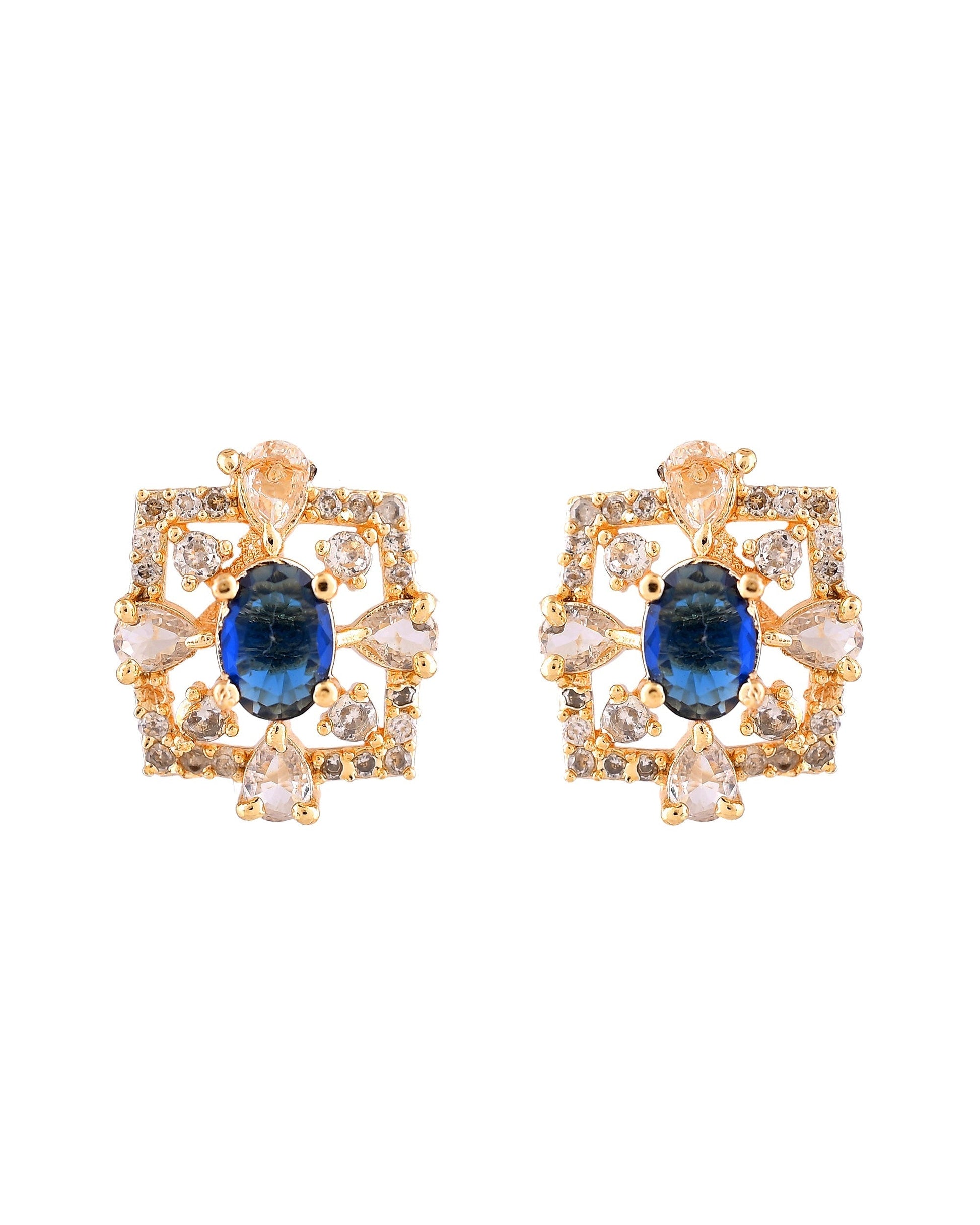 VOJ Gold Plated Circulare Blue Cz Stone Studded Chain Set  Grab2Buy VOJ Grab2Buy