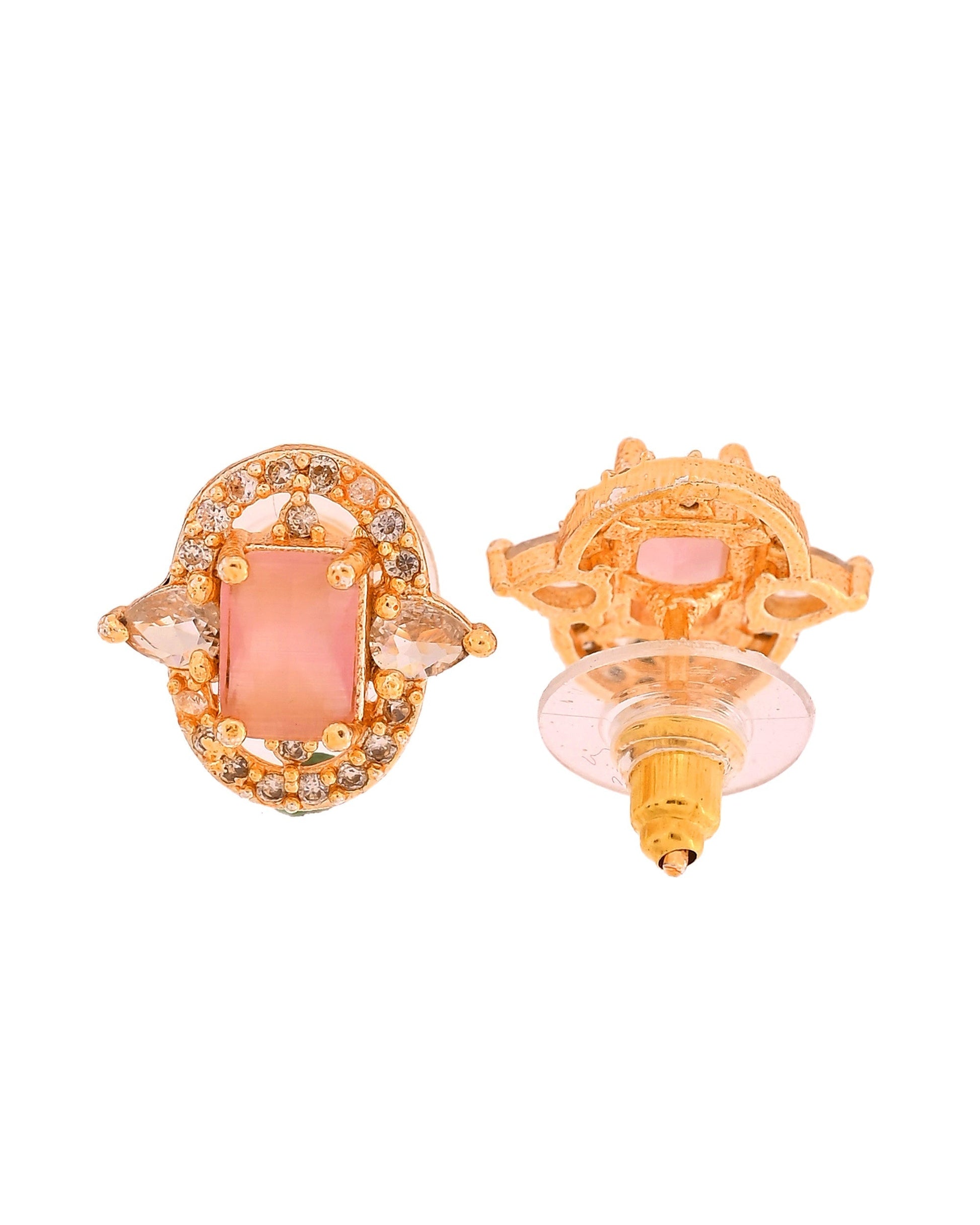 VOJ Gold Plated Baby Pink Rectangular Shaped And Ad Stone Studded Chain Set  Grab2Buy VOJ Grab2Buy