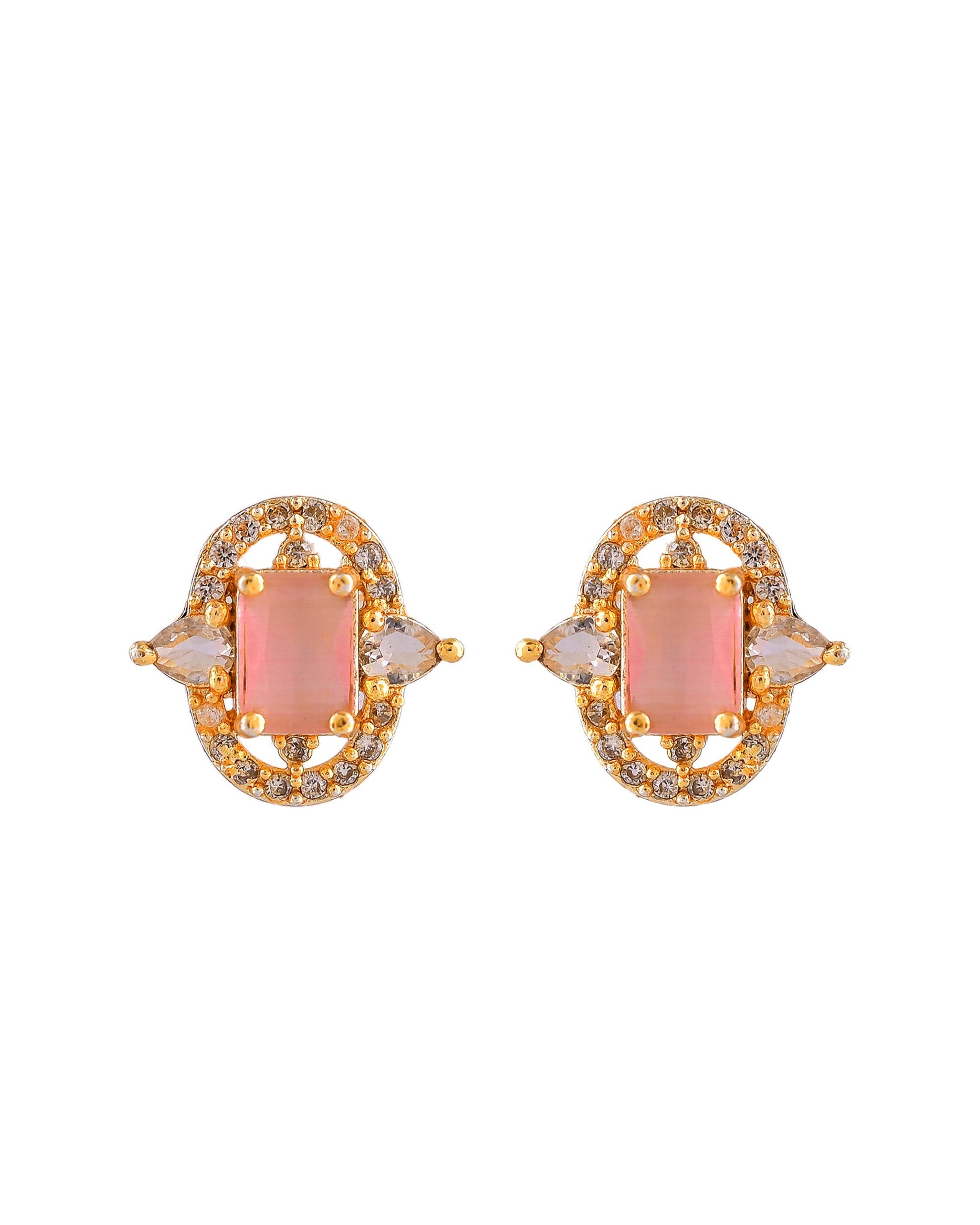 VOJ Gold Plated Baby Pink Rectangular Shaped And Ad Stone Studded Chain Set  Grab2Buy VOJ Grab2Buy