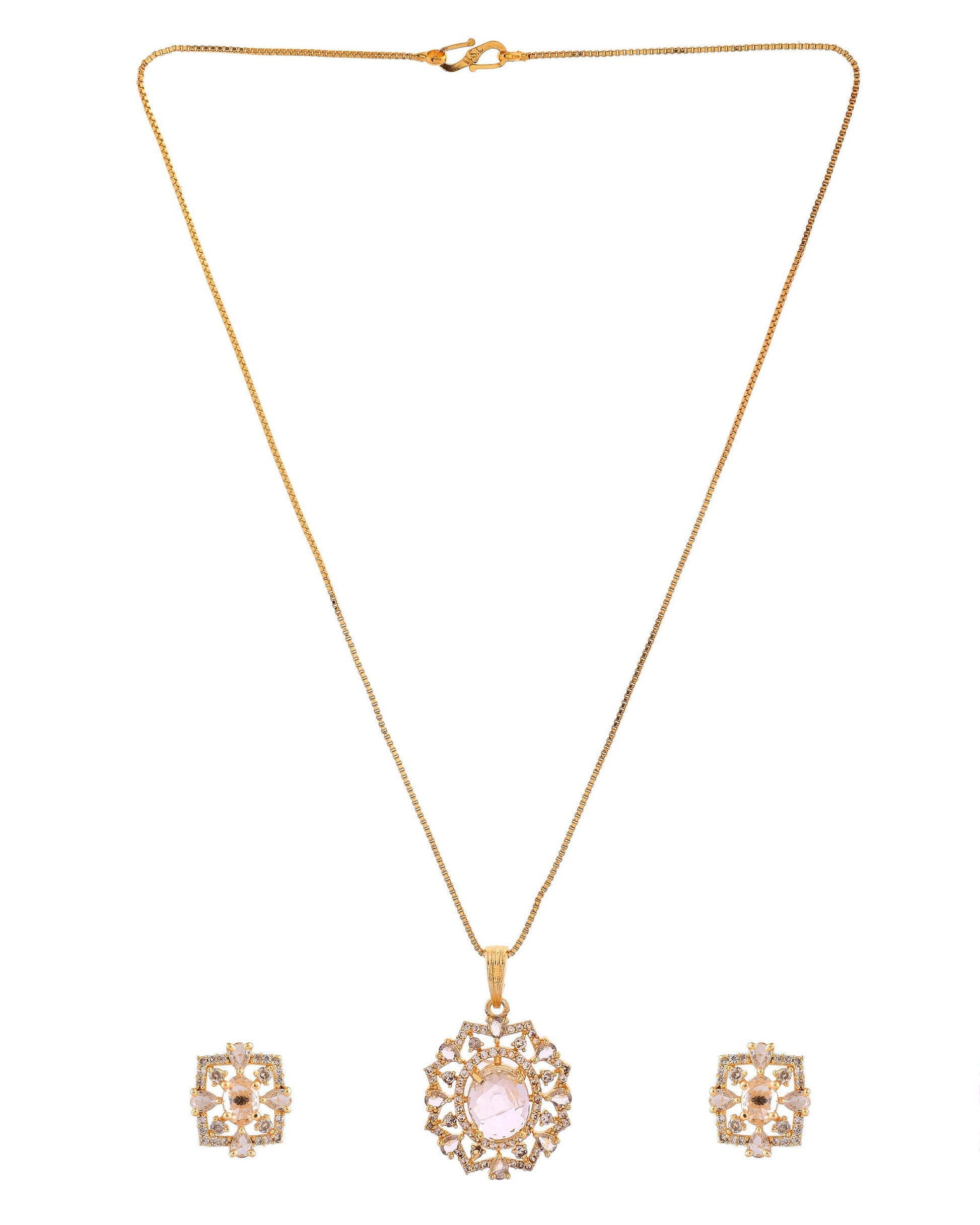 VOJ Gold Toned Circular Shaped Designer Cz Stone Studded Chain Set  Grab2Buy VOJ Grab2Buy