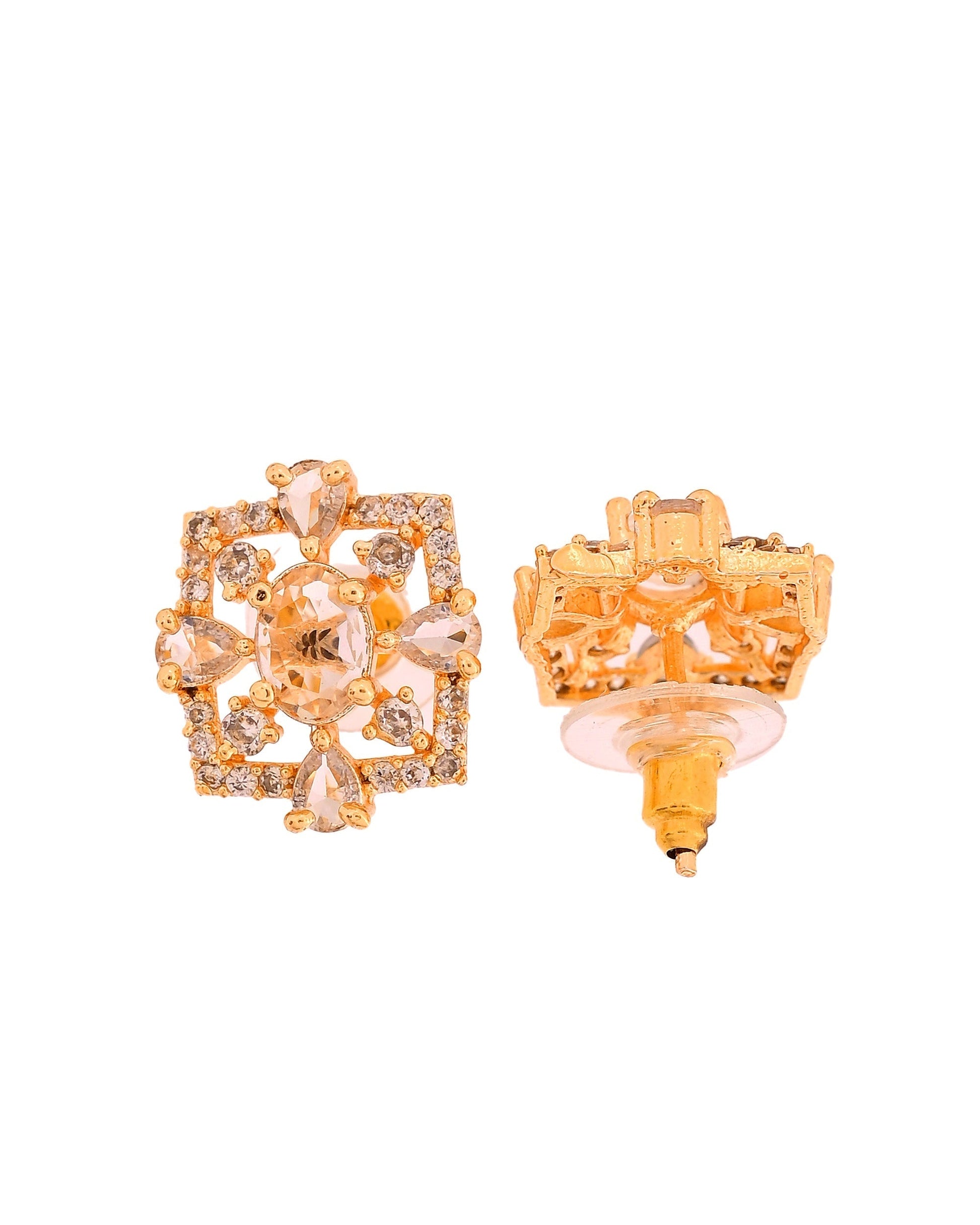 VOJ Gold Toned Circular Shaped Designer Cz Stone Studded Chain Set  Grab2Buy VOJ Grab2Buy
