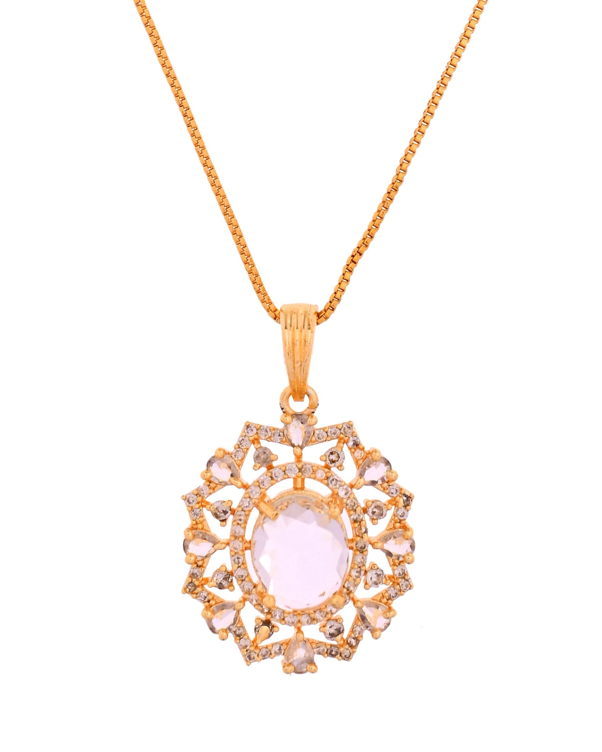 VOJ Gold Toned Circular Shaped Designer Cz Stone Studded Chain Set  Grab2Buy VOJ Grab2Buy