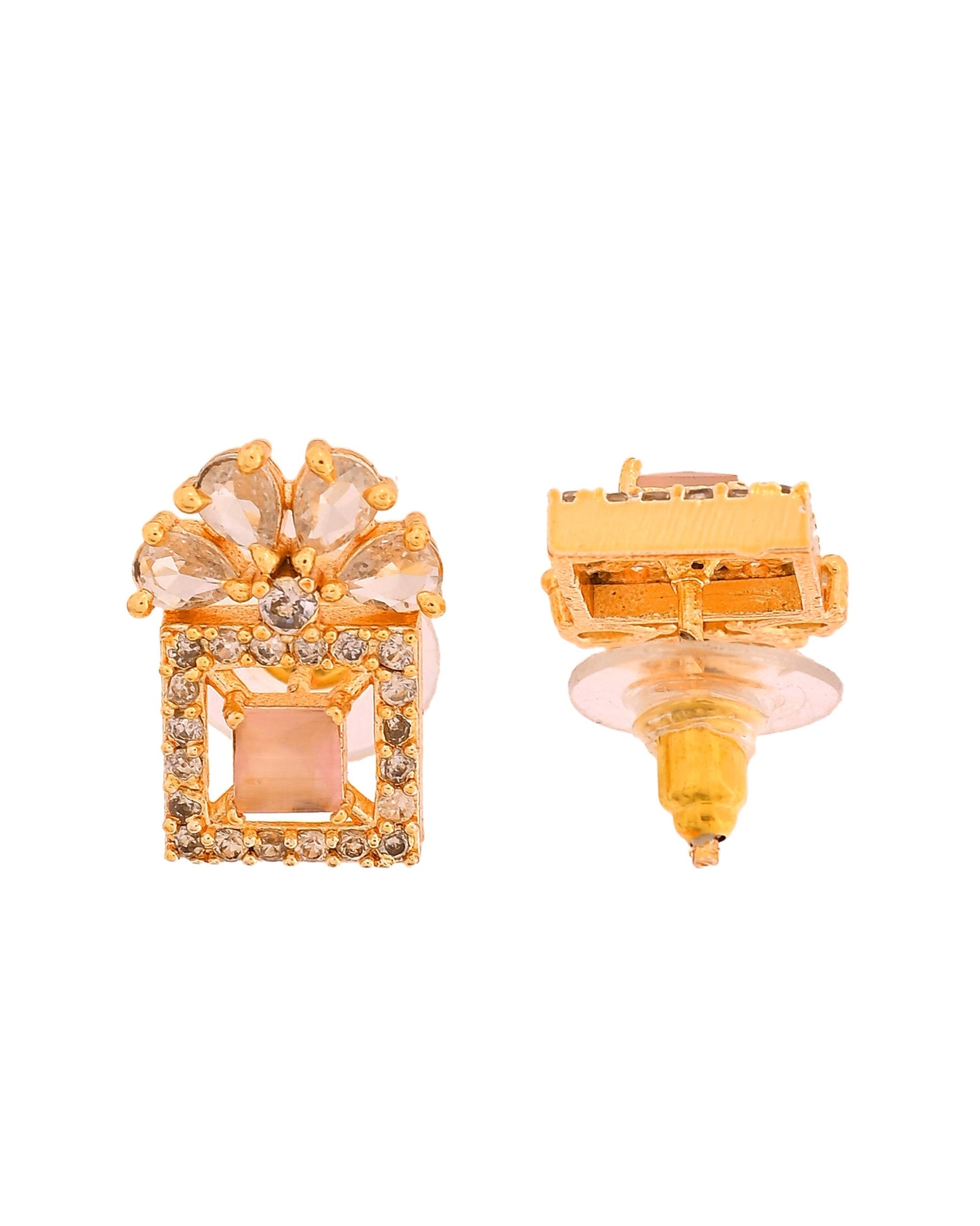 VOJ Gold Plated Baby Pink Square Ad Stone Studded Chain Set  Grab2Buy VOJ Grab2Buy