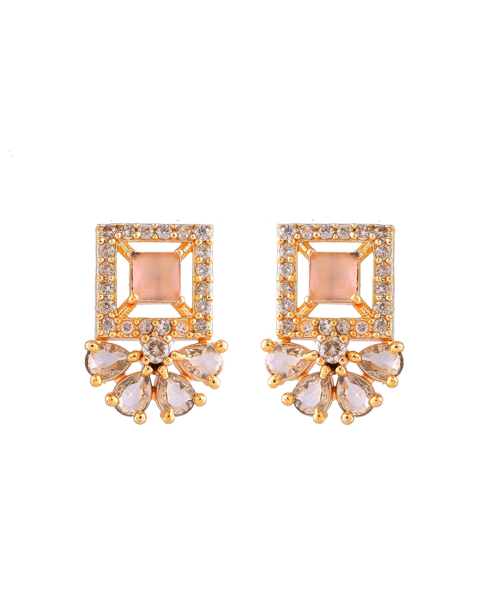 VOJ Gold Plated Baby Pink Square Ad Stone Studded Chain Set  Grab2Buy VOJ Grab2Buy