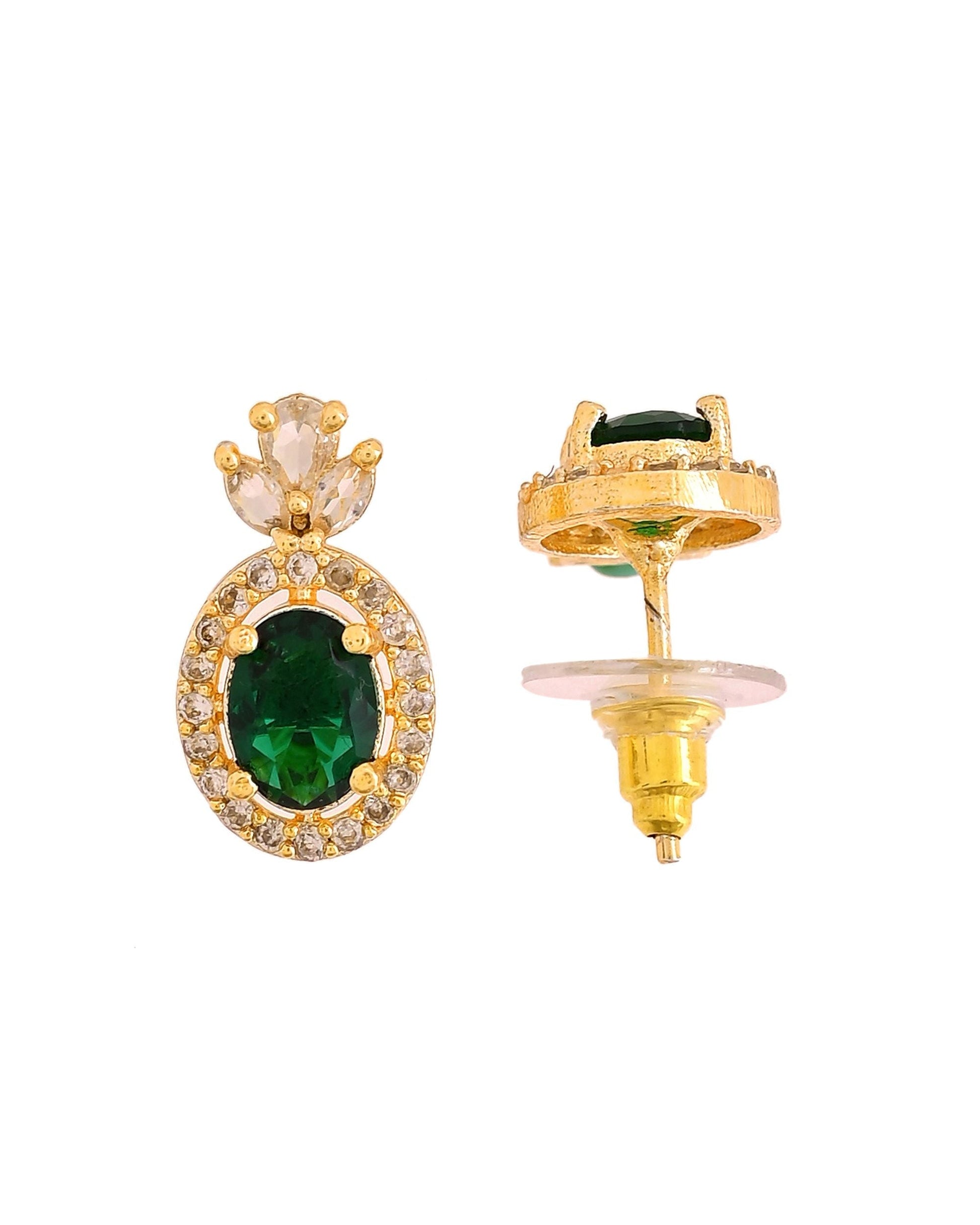 VOJ Gold Plated Green Oval Shaped Ad Stone Studded Chain Set  Grab2Buy VOJ Grab2Buy