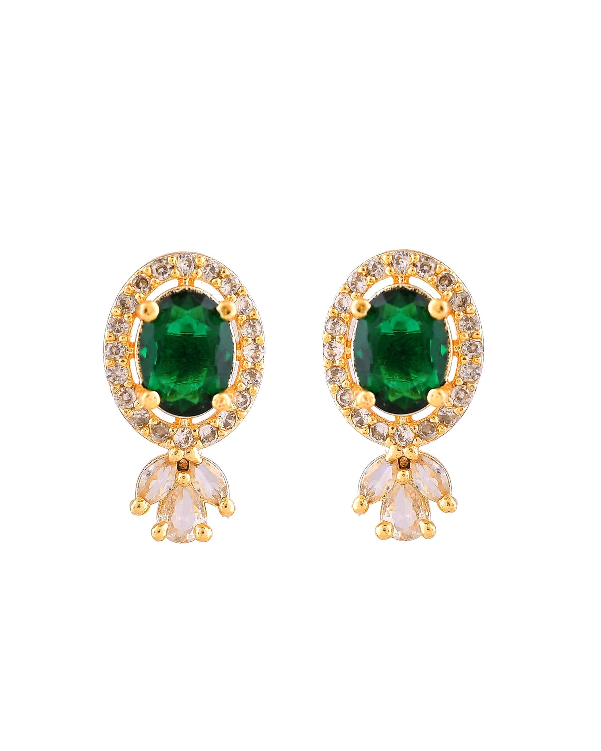 VOJ Gold Plated Green Oval Shaped Ad Stone Studded Chain Set  Grab2Buy VOJ Grab2Buy