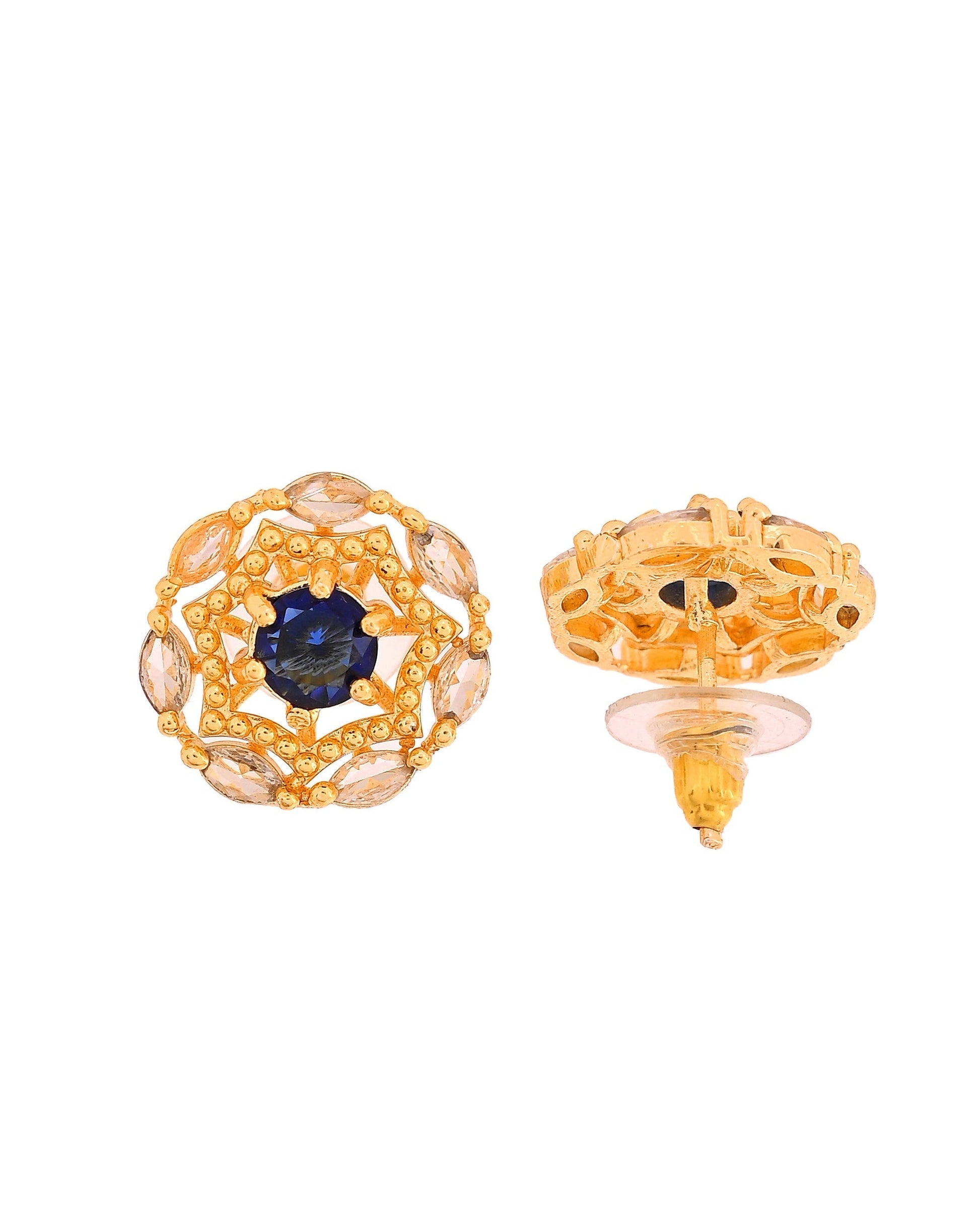 VOJ Gold Plated Blue Circular Stone Studded Floral Ad Chain Set  Grab2Buy VOJ Grab2Buy