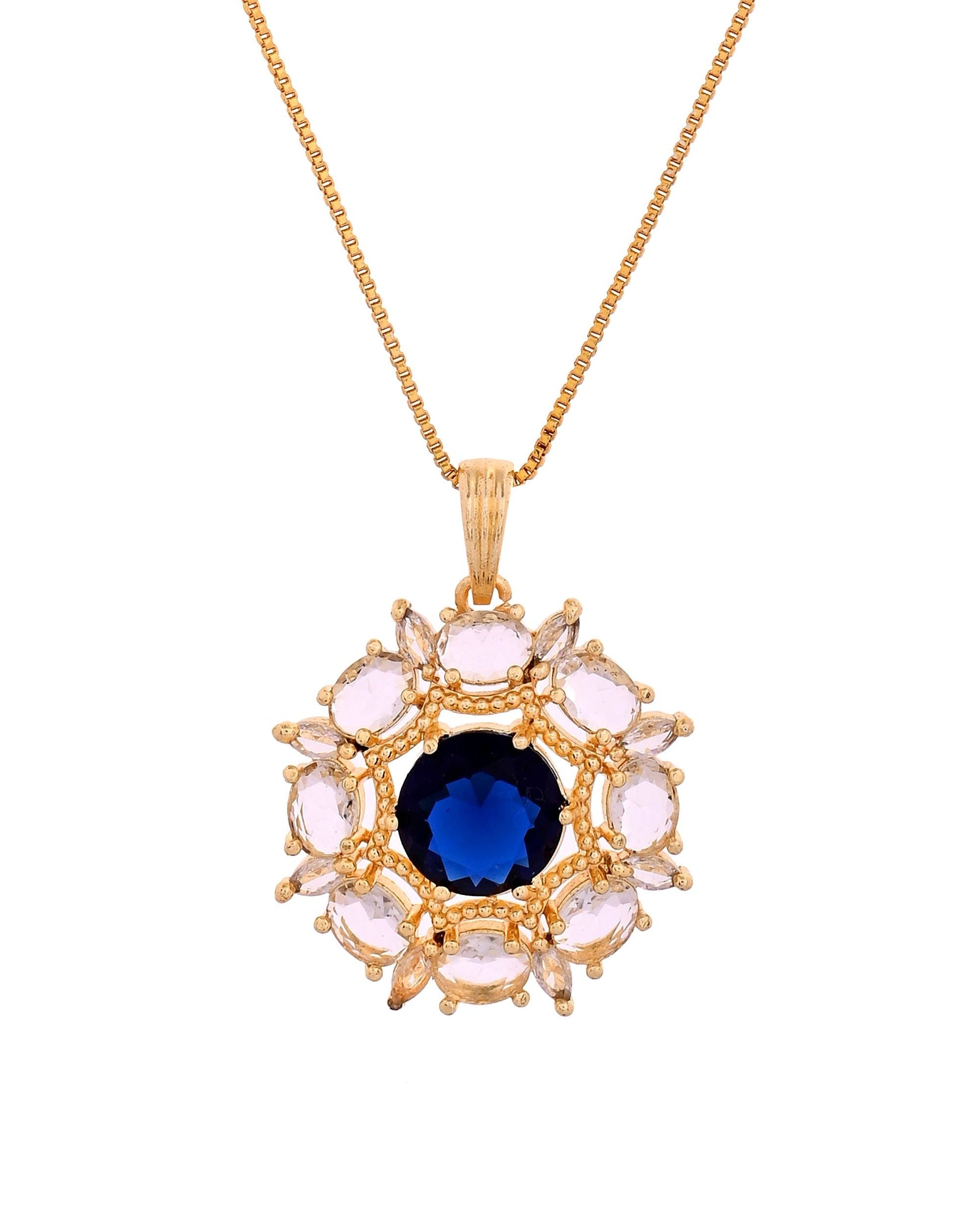 VOJ Gold Plated Blue Circular Stone Studded Floral Ad Chain Set  Grab2Buy VOJ Grab2Buy