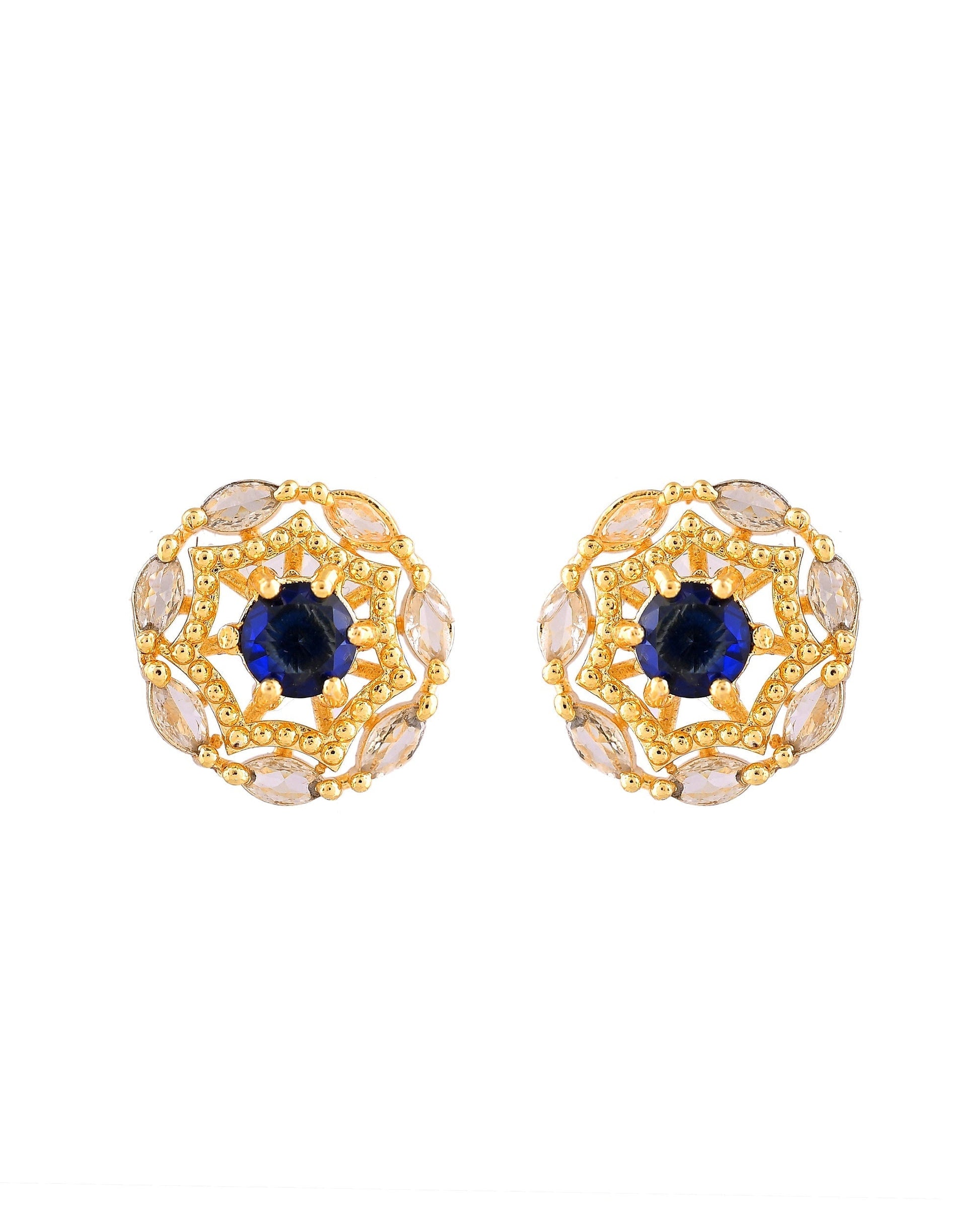 VOJ Gold Plated Blue Circular Stone Studded Floral Ad Chain Set  Grab2Buy VOJ Grab2Buy