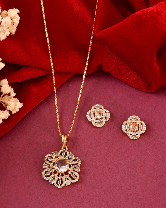 VOJ Gold Plated Circular Ad Stone Studded Chain Set  Grab2Buy VOJ Grab2Buy