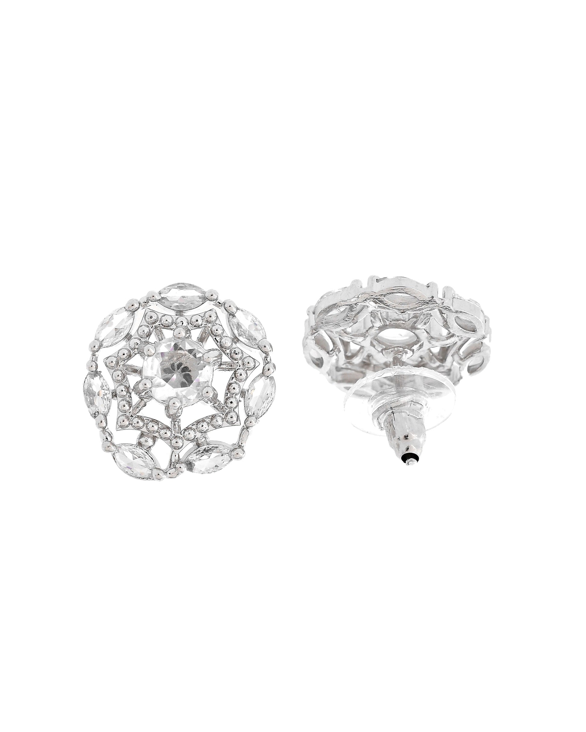VOJ Silver Plated Circular Stone Studded Floral Shaped Ad Chain Set  Grab2Buy VOJ Grab2Buy