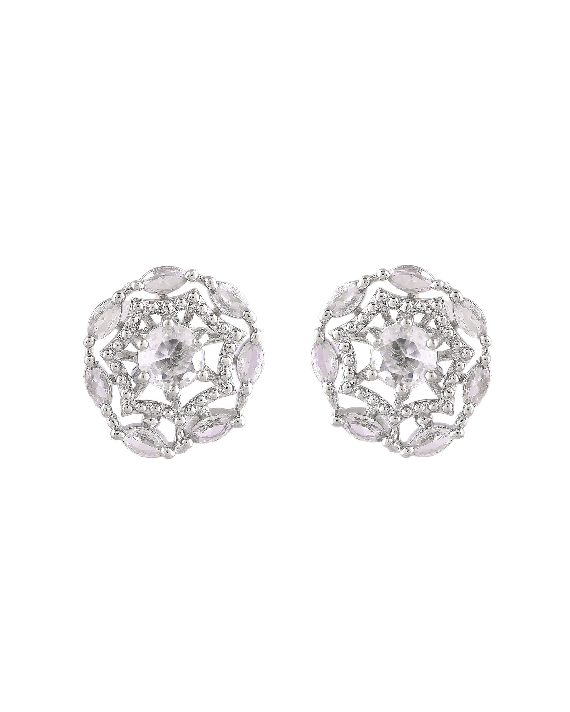 VOJ Silver Plated Circular Stone Studded Floral Shaped Ad Chain Set  Grab2Buy VOJ Grab2Buy