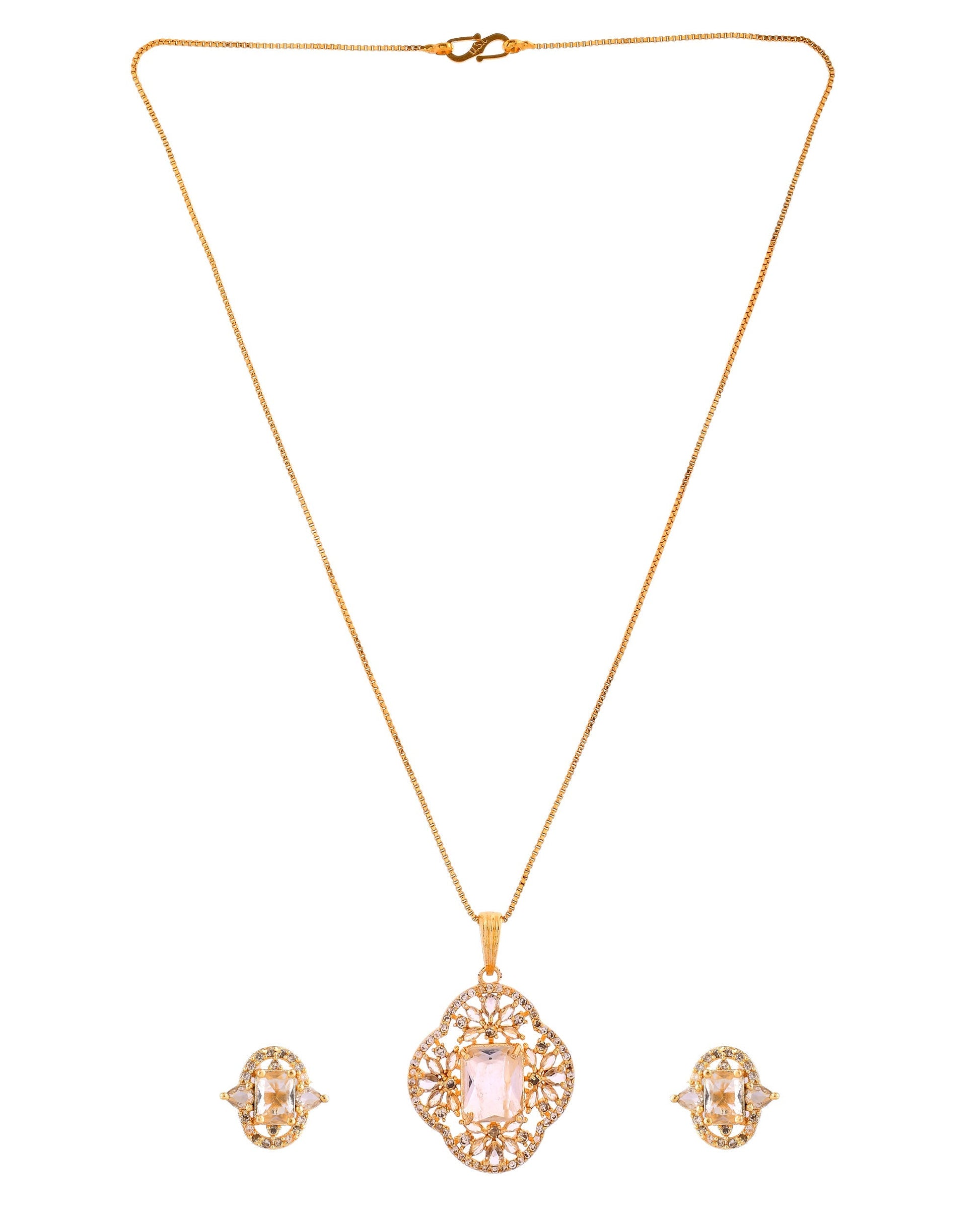 VOJ Gold Toned Rectangular Stone Studded Cz Chain Set  Grab2Buy VOJ Grab2Buy