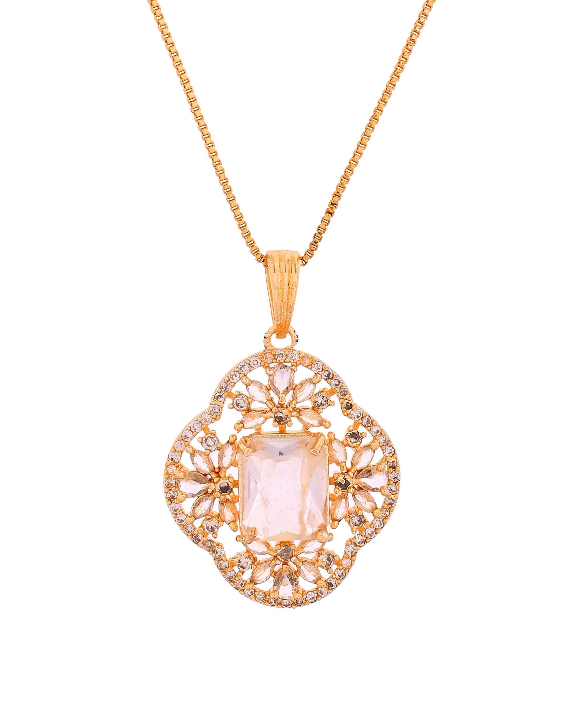 VOJ Gold Toned Rectangular Stone Studded Cz Chain Set  Grab2Buy VOJ Grab2Buy