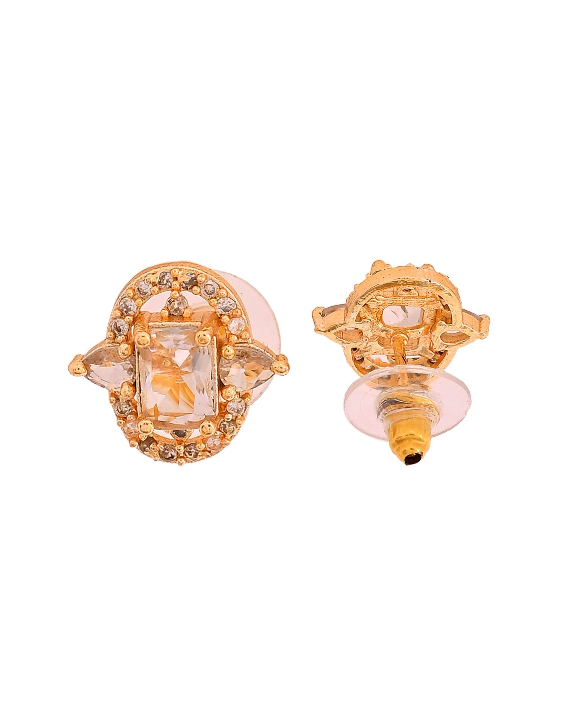 VOJ Gold Toned Rectangular Stone Studded Cz Chain Set  Grab2Buy VOJ Grab2Buy