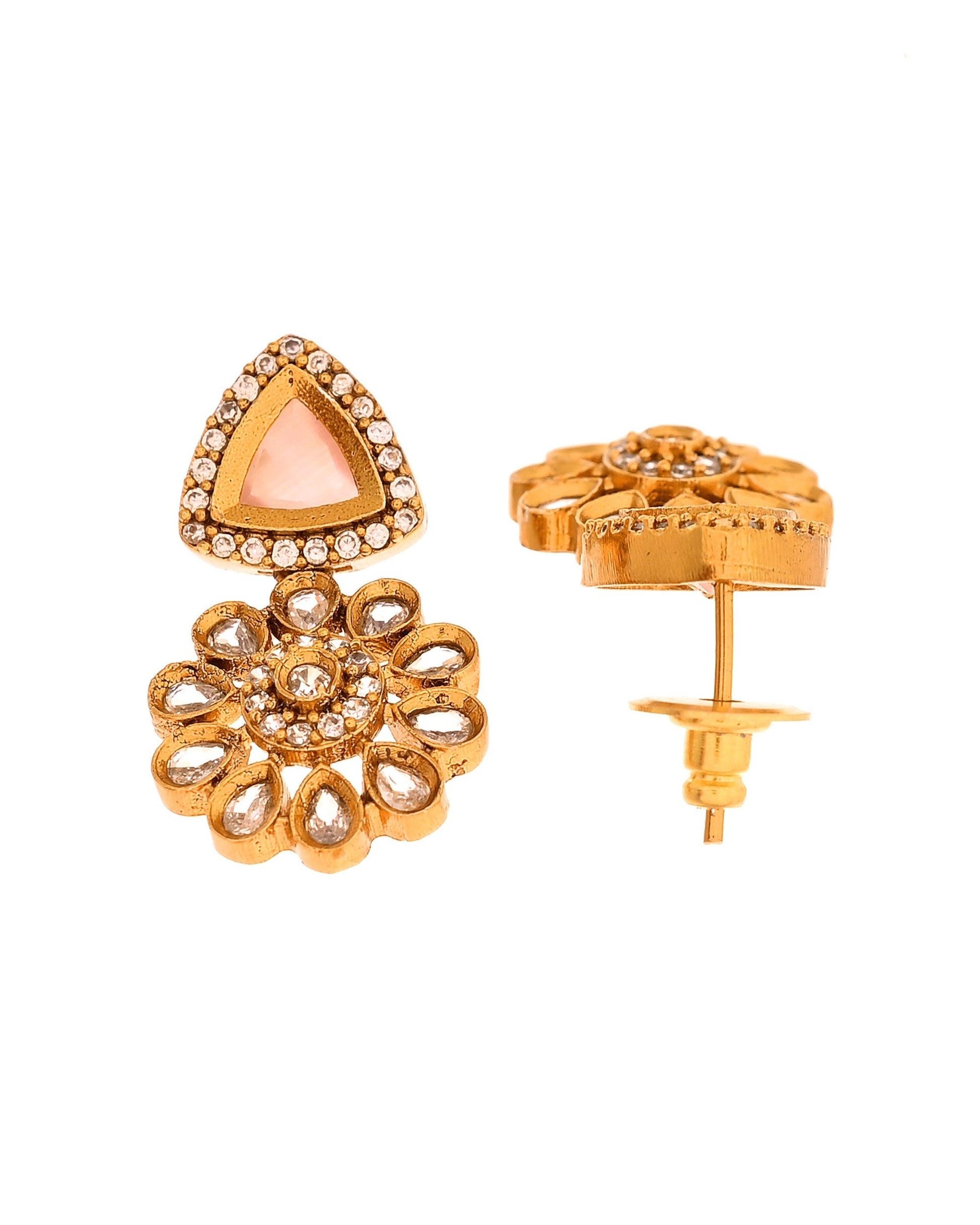 VOJ Gold Tone Floral With Pink Stone Ad Necklace Set  Grab2Buy VOJ Grab2Buy