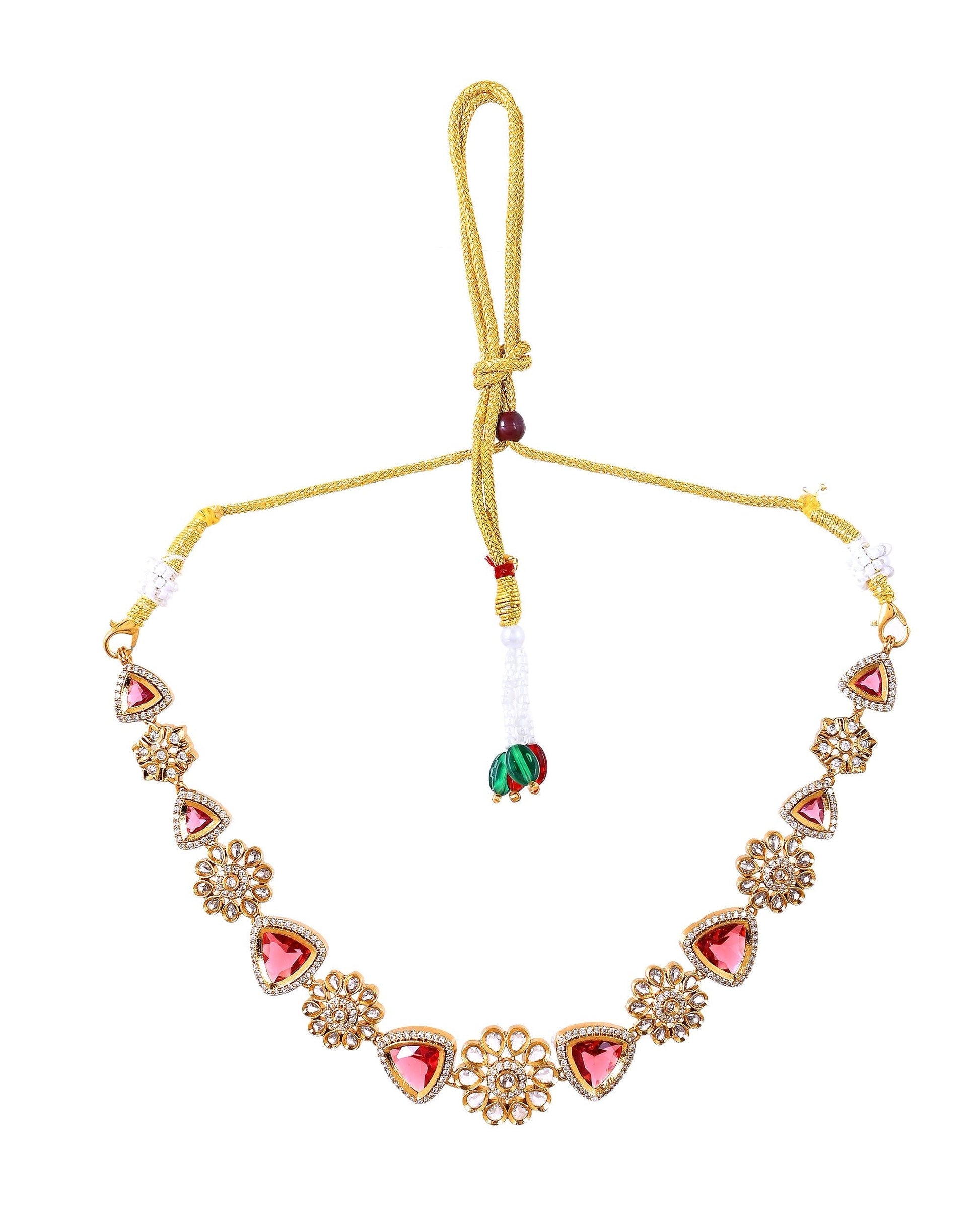 VOJ Gold Tone Floral With Ruby Red Stone Ad Necklace Set  Grab2Buy VOJ Grab2Buy