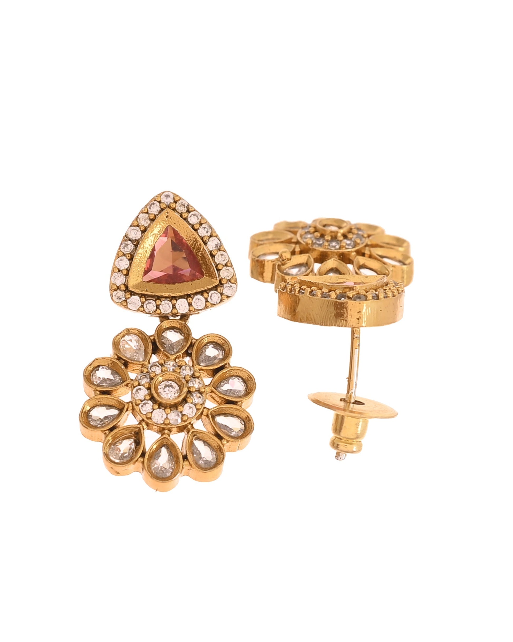 VOJ Gold Tone Floral With Ruby Red Stone Ad Necklace Set  Grab2Buy VOJ Grab2Buy