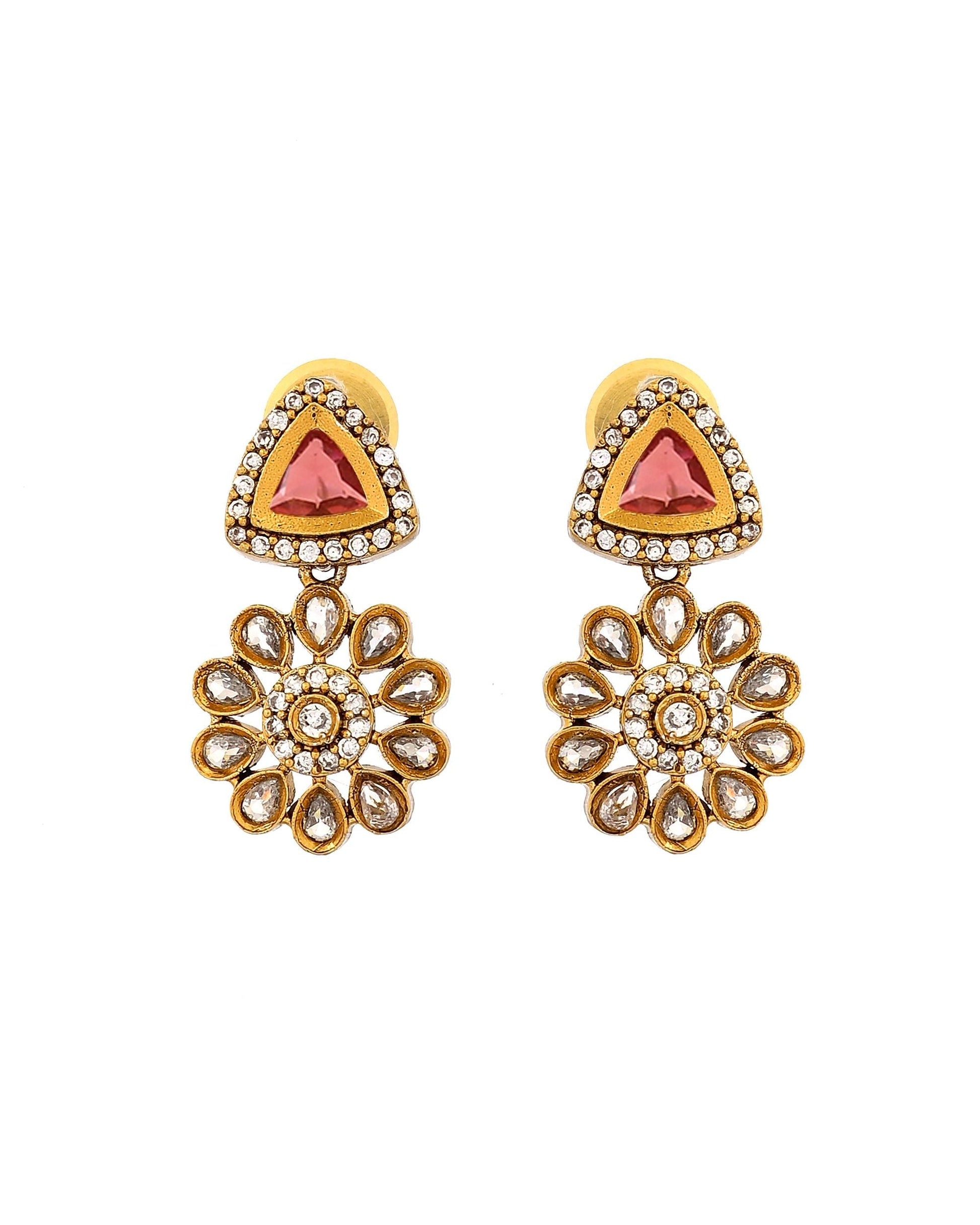 VOJ Gold Tone Floral With Ruby Red Stone Ad Necklace Set  Grab2Buy VOJ Grab2Buy