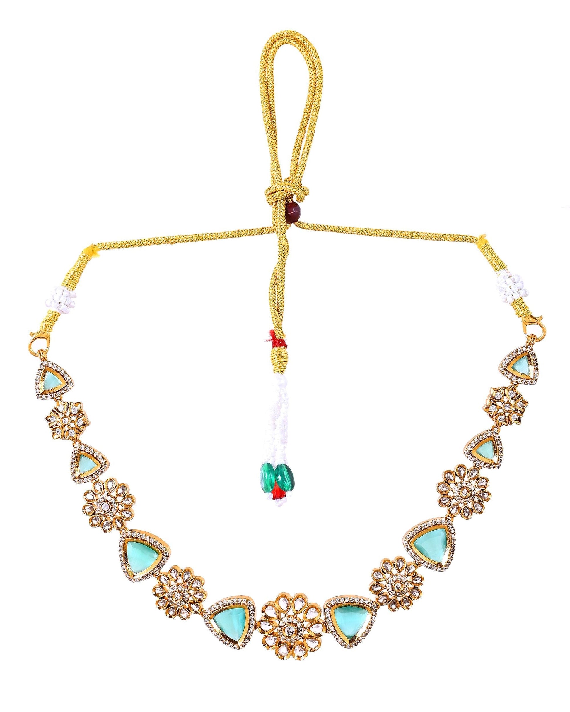 VOJ Gold Tone Floral With Teal Green Stone Ad Necklace Set  Grab2Buy VOJ Grab2Buy