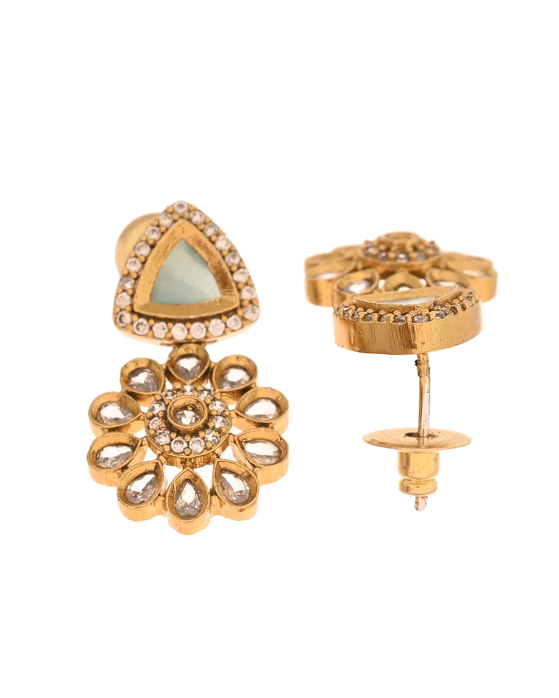 VOJ Gold Tone Floral With Teal Green Stone Ad Necklace Set  Grab2Buy VOJ Grab2Buy