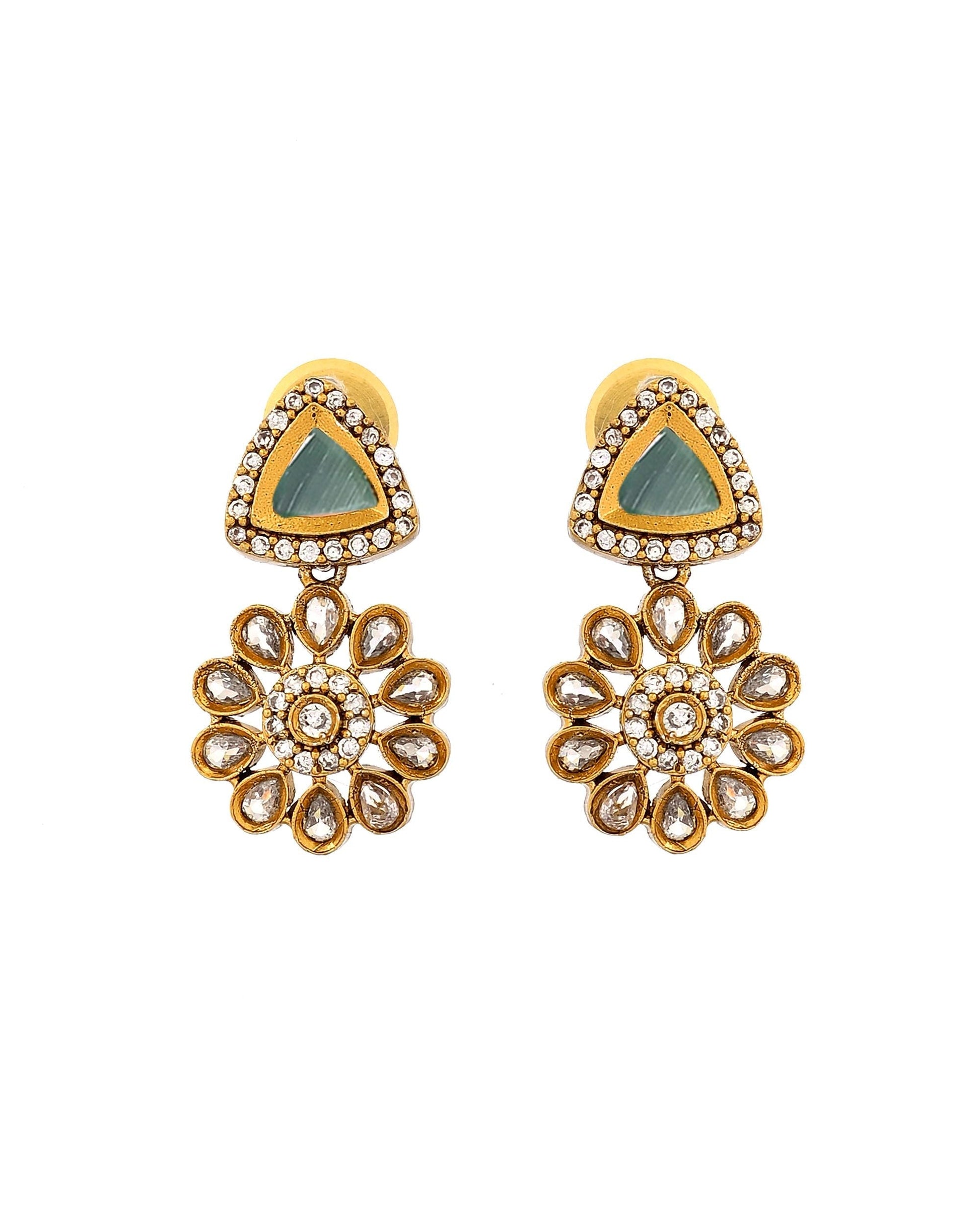 VOJ Gold Tone Floral With Teal Green Stone Ad Necklace Set  Grab2Buy VOJ Grab2Buy