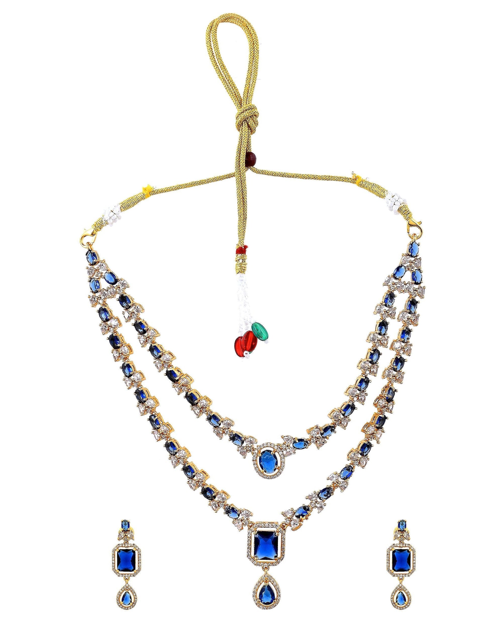 VOJ Gold Plated Dual Layer Blue Stone Studded Jewellery Set  Grab2Buy VOJ Grab2Buy