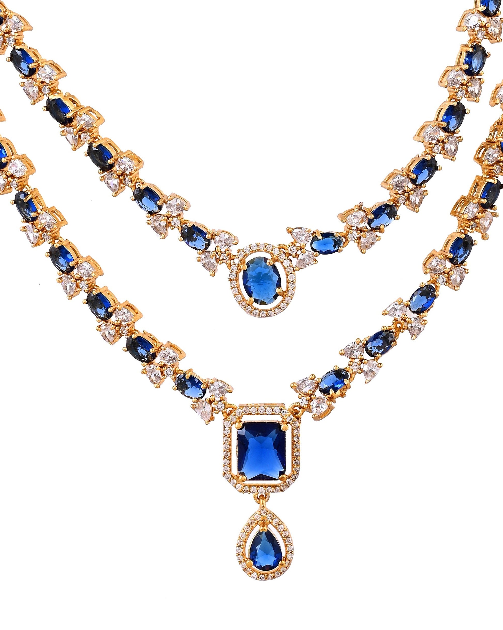 VOJ Gold Plated Dual Layer Blue Stone Studded Jewellery Set  Grab2Buy VOJ Grab2Buy
