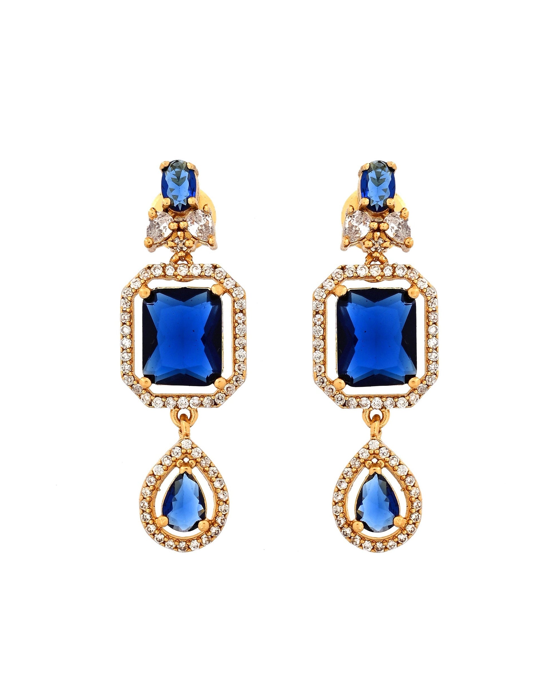 VOJ Gold Plated Dual Layer Blue Stone Studded Jewellery Set  Grab2Buy VOJ Grab2Buy