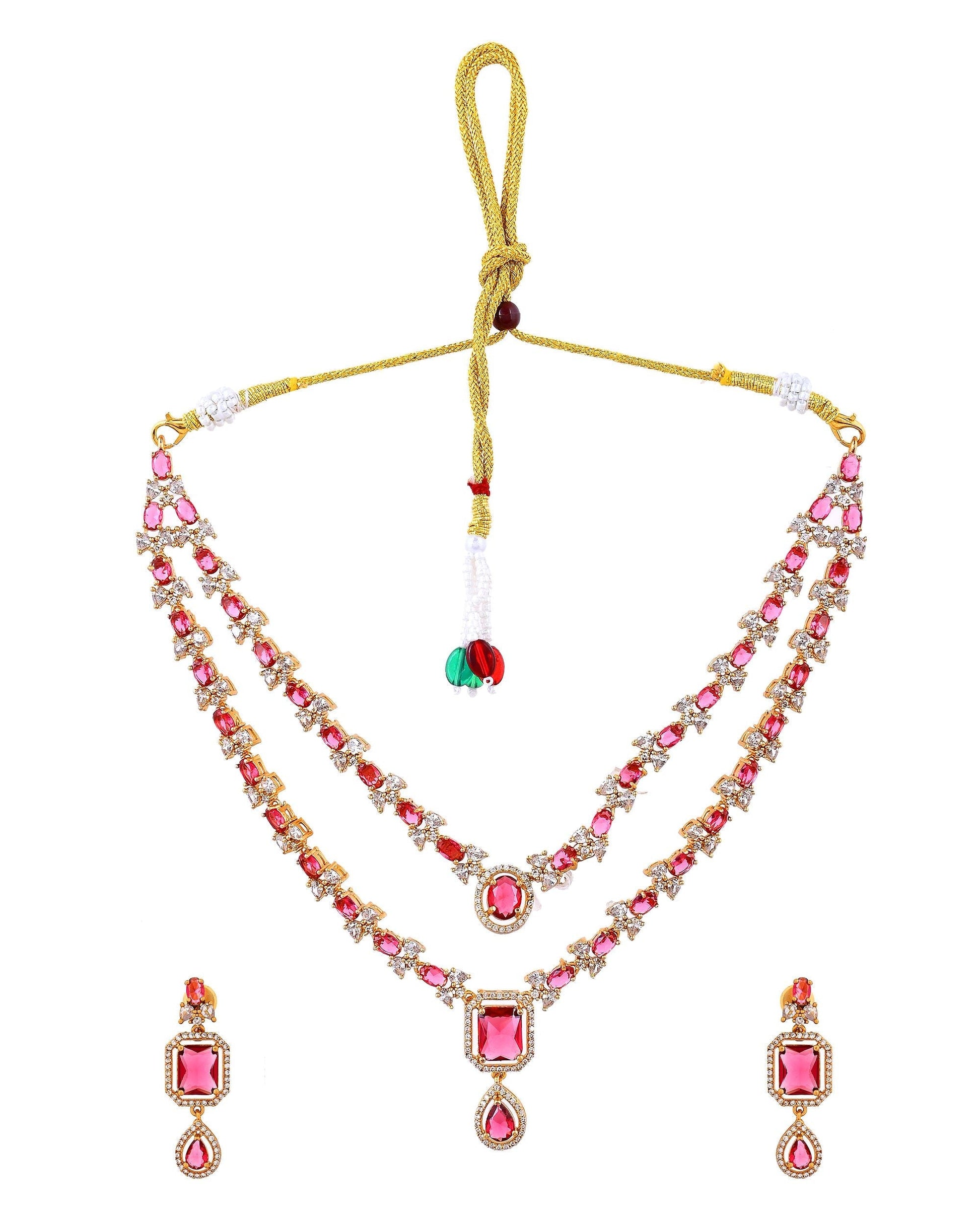 VOJ Gold Plated Dual Layer Ruby Red Stone Studded Jewellery Set  Grab2Buy VOJ Grab2Buy