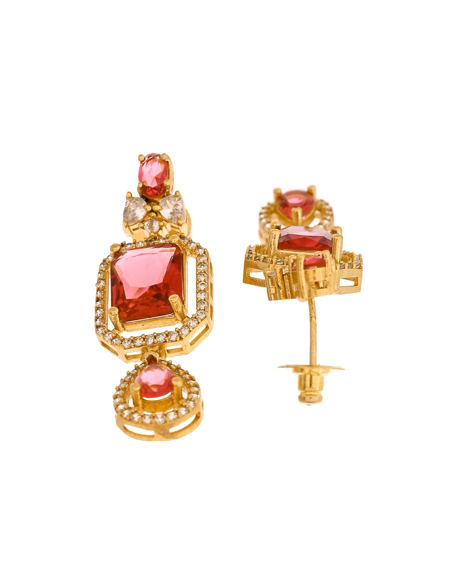 VOJ Gold Plated Dual Layer Ruby Red Stone Studded Jewellery Set  Grab2Buy VOJ Grab2Buy