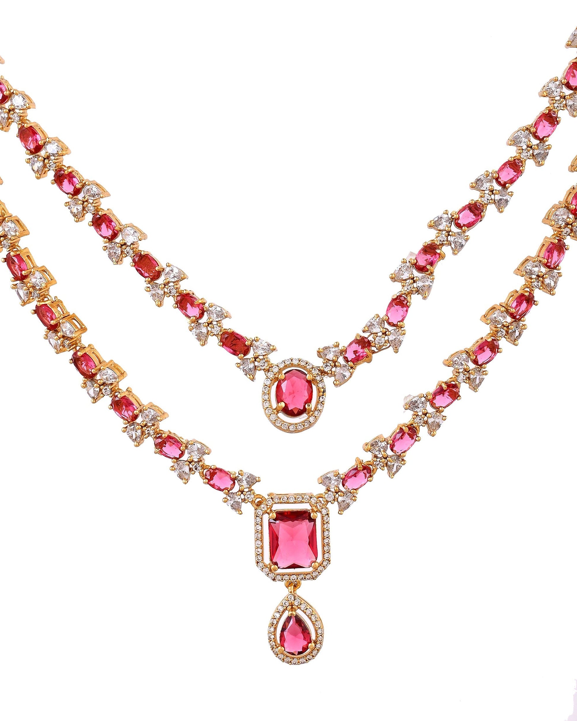 VOJ Gold Plated Dual Layer Ruby Red Stone Studded Jewellery Set  Grab2Buy VOJ Grab2Buy
