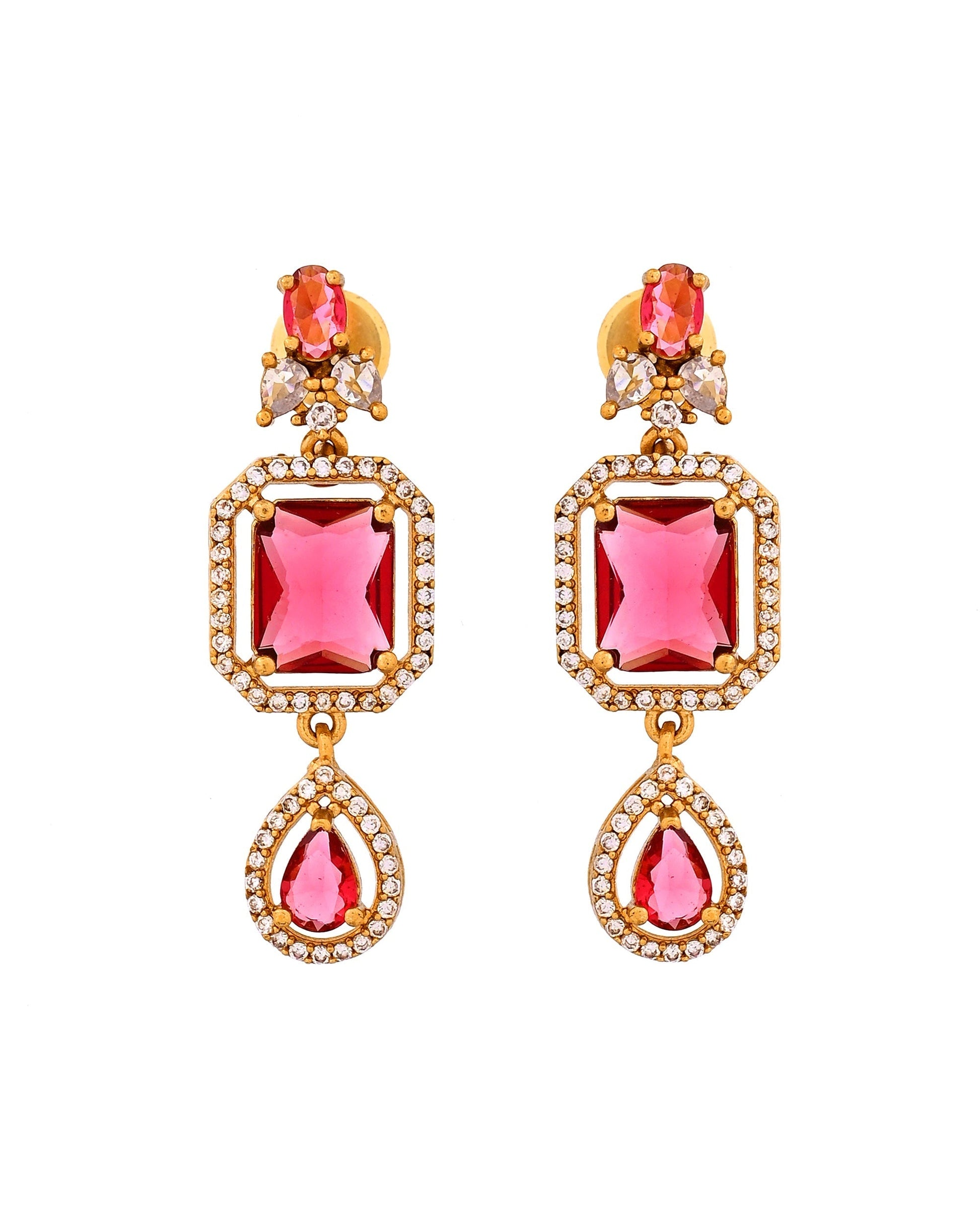 VOJ Gold Plated Dual Layer Ruby Red Stone Studded Jewellery Set  Grab2Buy VOJ Grab2Buy