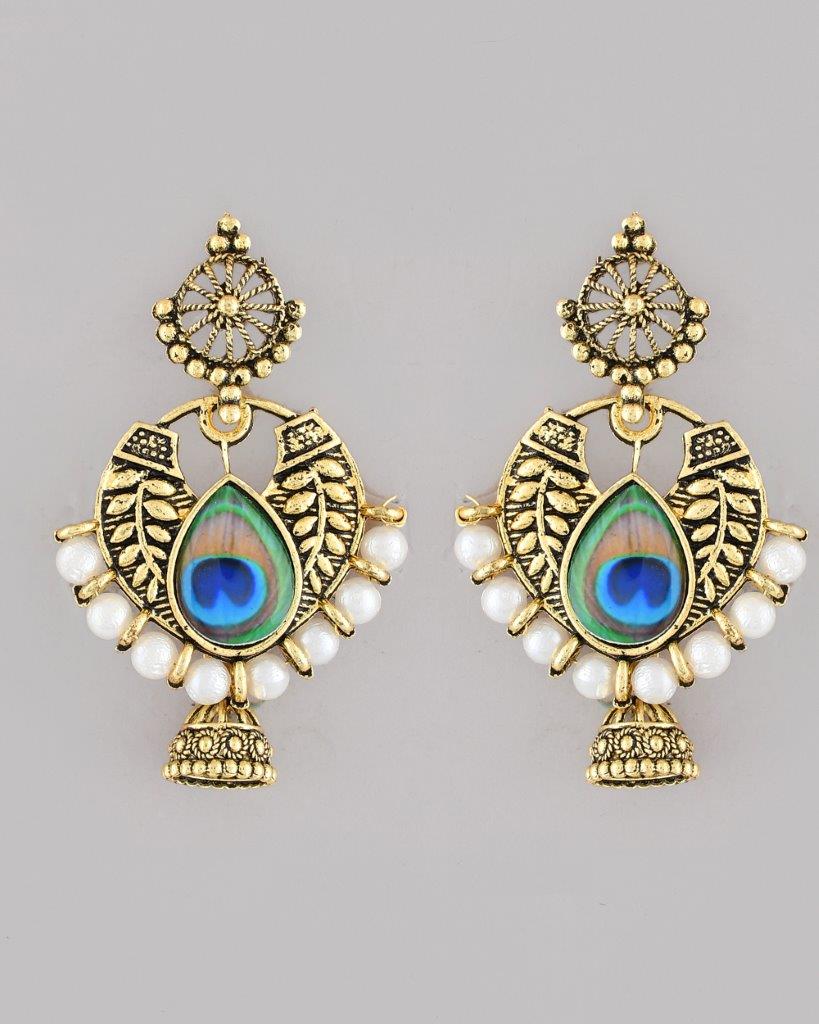VOJ Gold Plated Peacock Contemporay Jhumka Earrings - Grab2buy