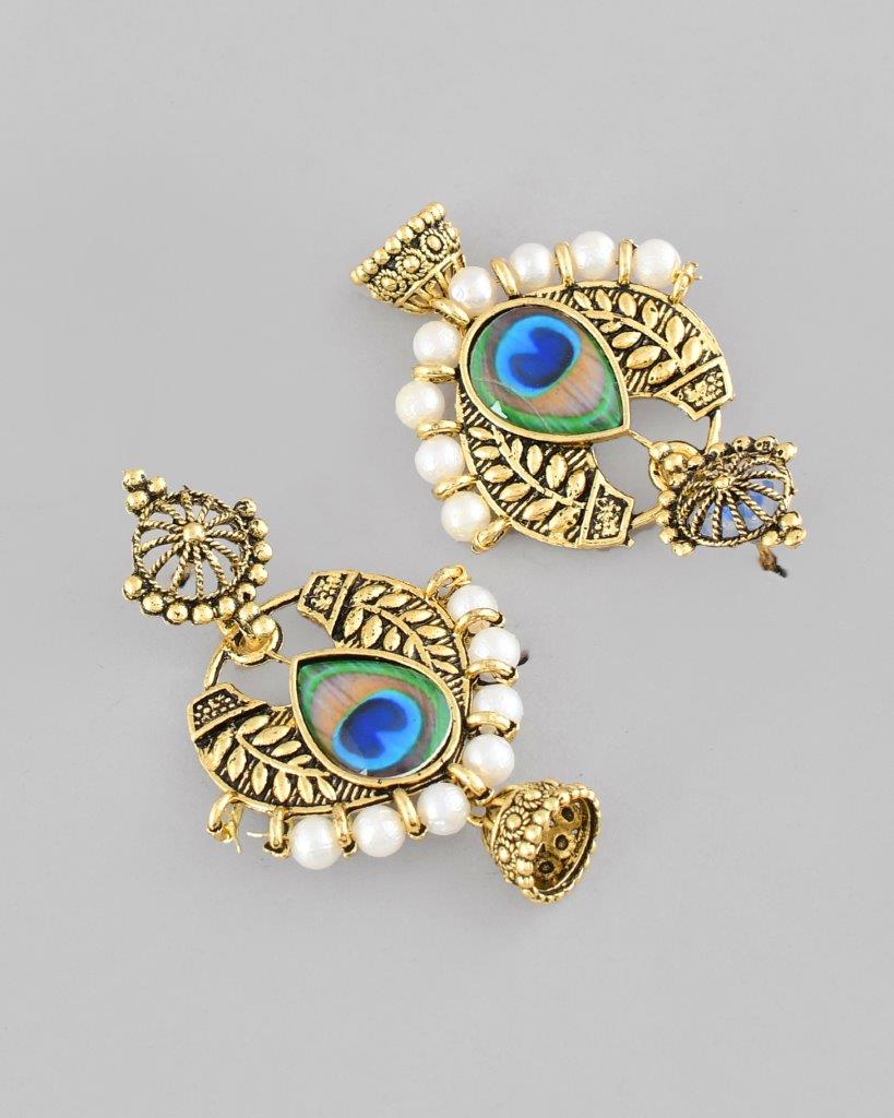 VOJ Gold Plated Peacock Contemporay Jhumka Earrings - Grab2buy