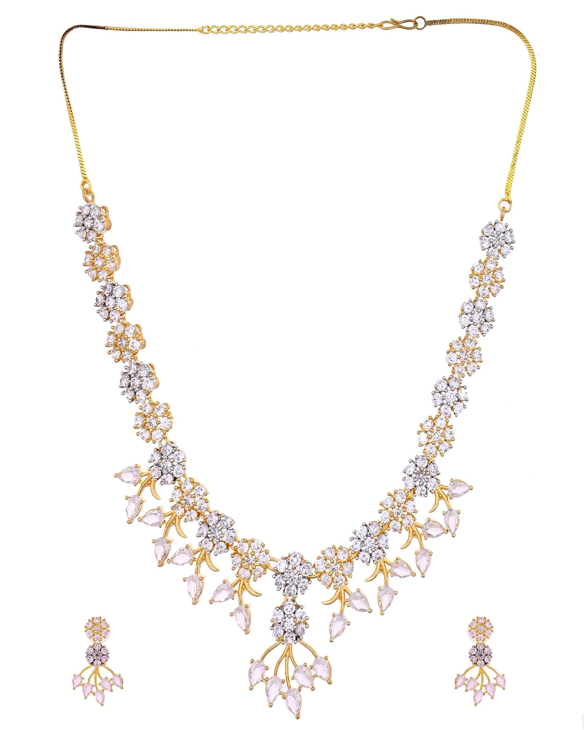VOJ Gold-Toned Ad Stone Studded Floral Necklace & Earrings Jewellery Set  Grab2Buy VOJ Grab2Buy