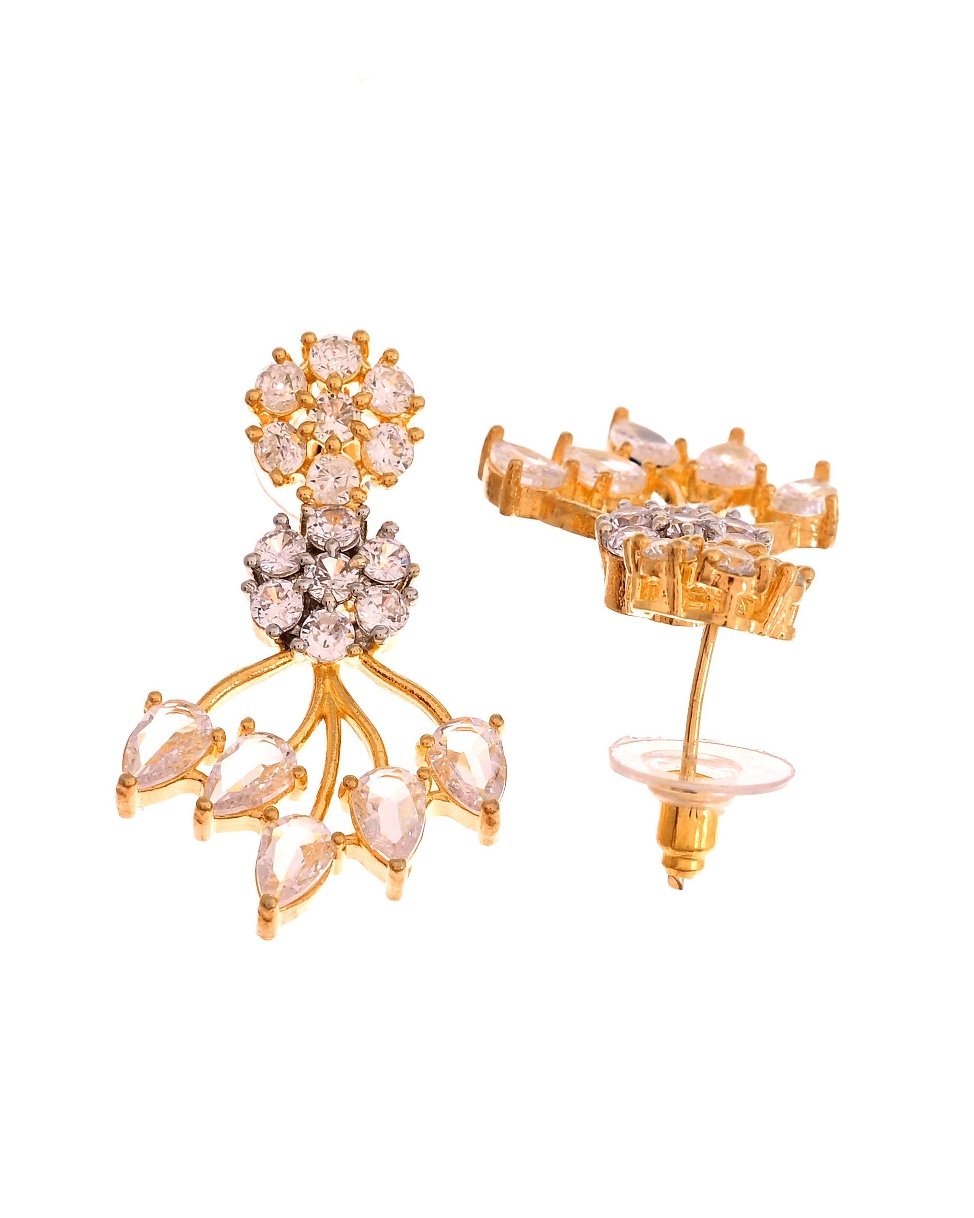 VOJ Gold-Toned Ad Stone Studded Floral Necklace & Earrings Jewellery Set  Grab2Buy VOJ Grab2Buy