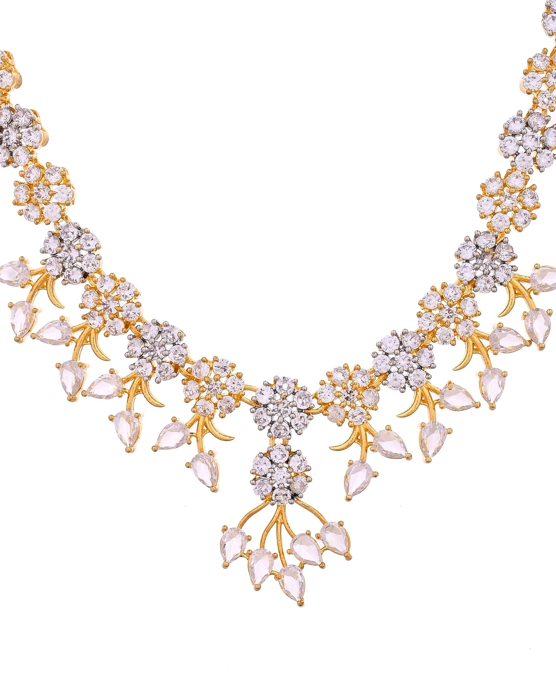 VOJ Gold-Toned Ad Stone Studded Floral Necklace & Earrings Jewellery Set  Grab2Buy VOJ Grab2Buy