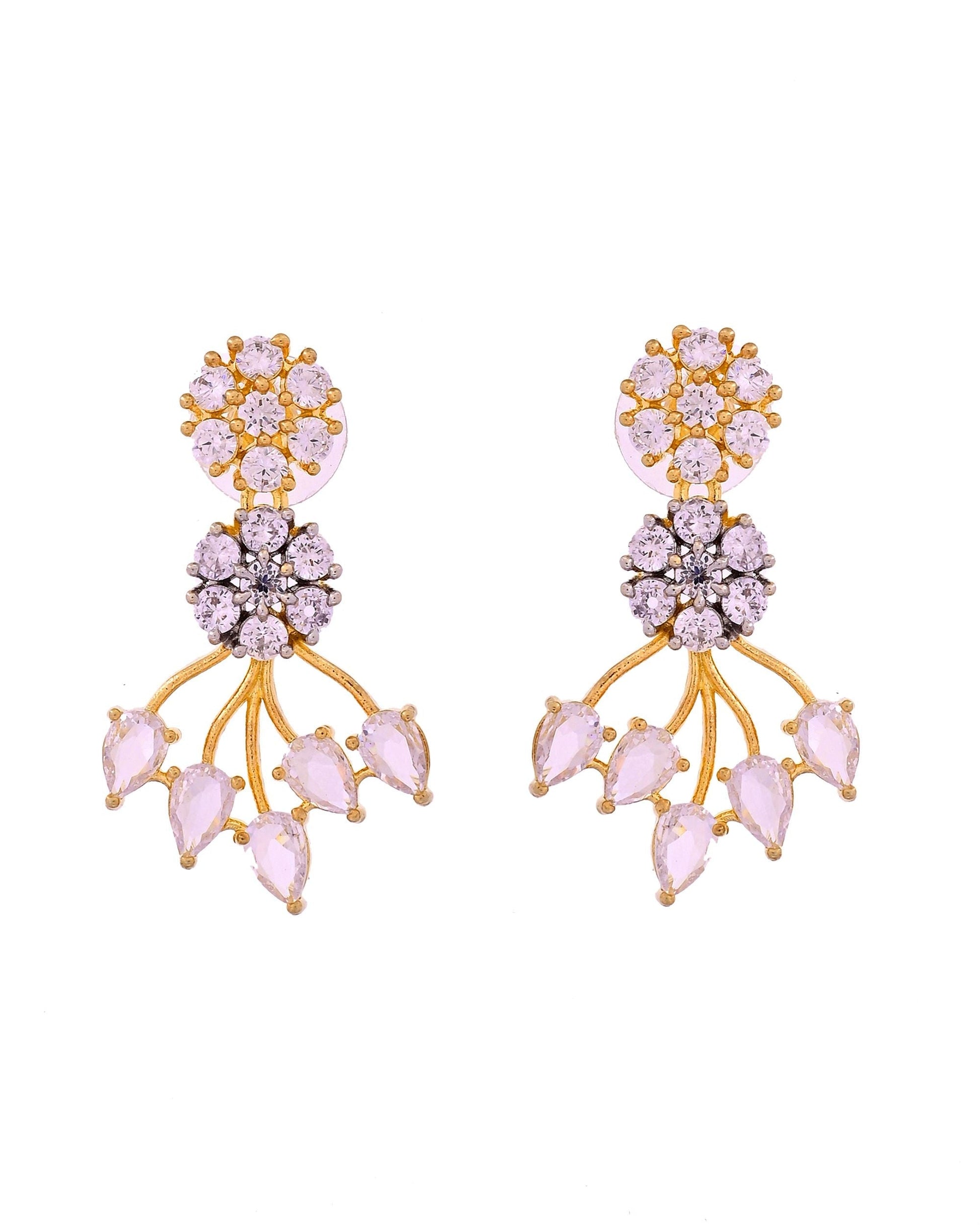VOJ Gold-Toned Ad Stone Studded Floral Necklace & Earrings Jewellery Set  Grab2Buy VOJ Grab2Buy