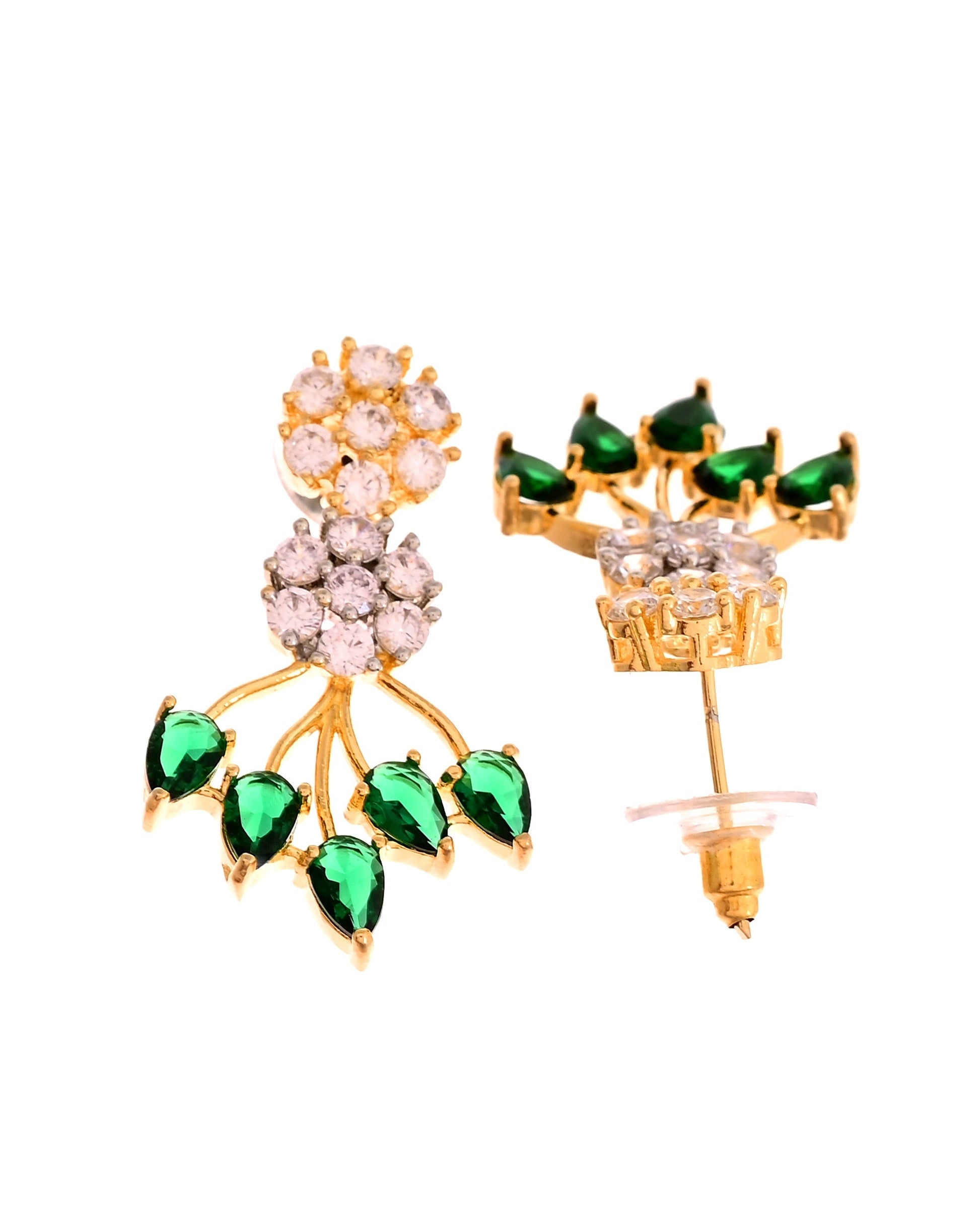 VOJ Gold-Toned Ad Stone Studded Floral Necklace & Earrings Set With Green Stone Drops  Grab2Buy VOJ Grab2Buy