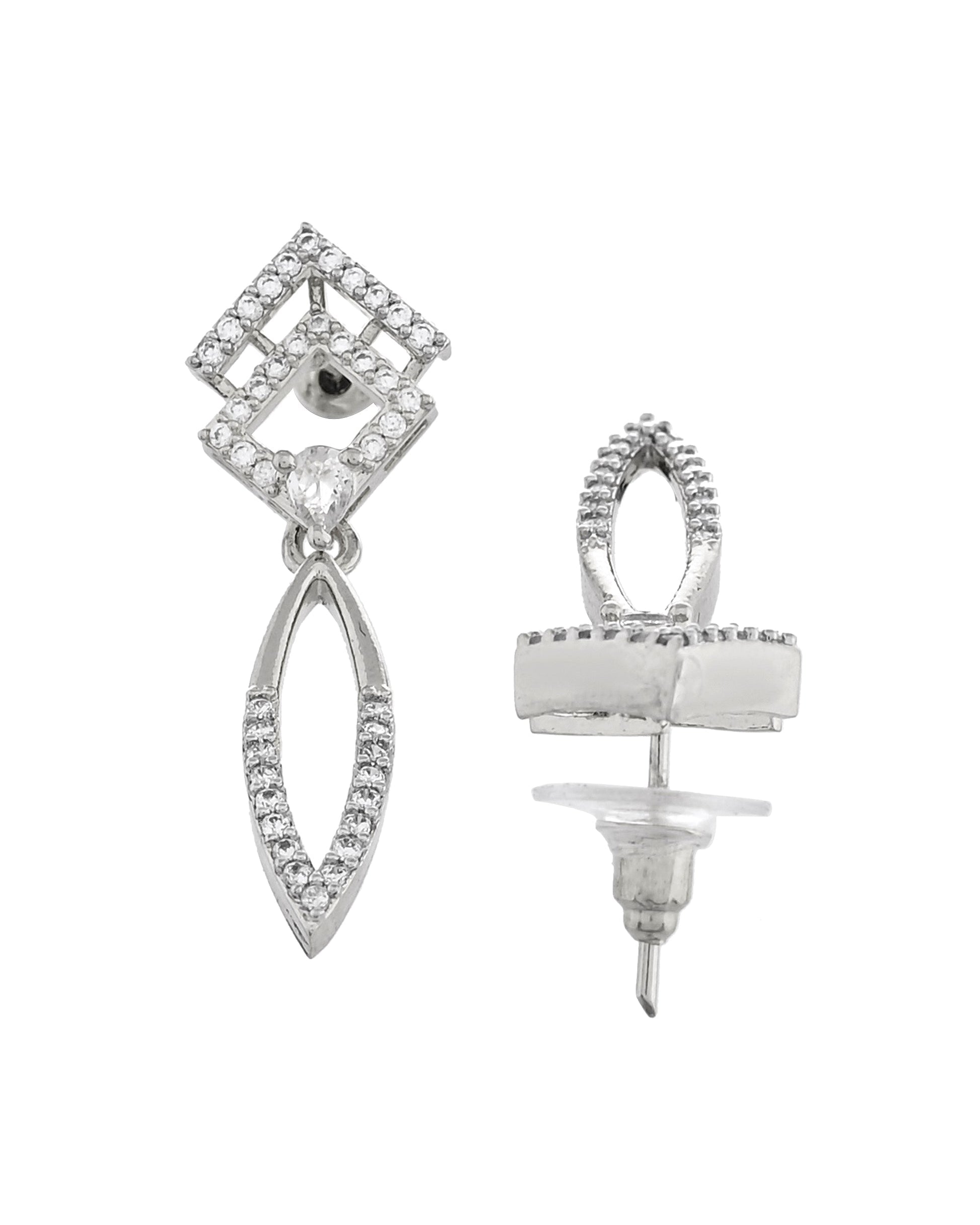 VOJ Silver Plated Ad Studded Square And Leaf Shaped Necklace Set  Grab2Buy VOJ Grab2Buy
