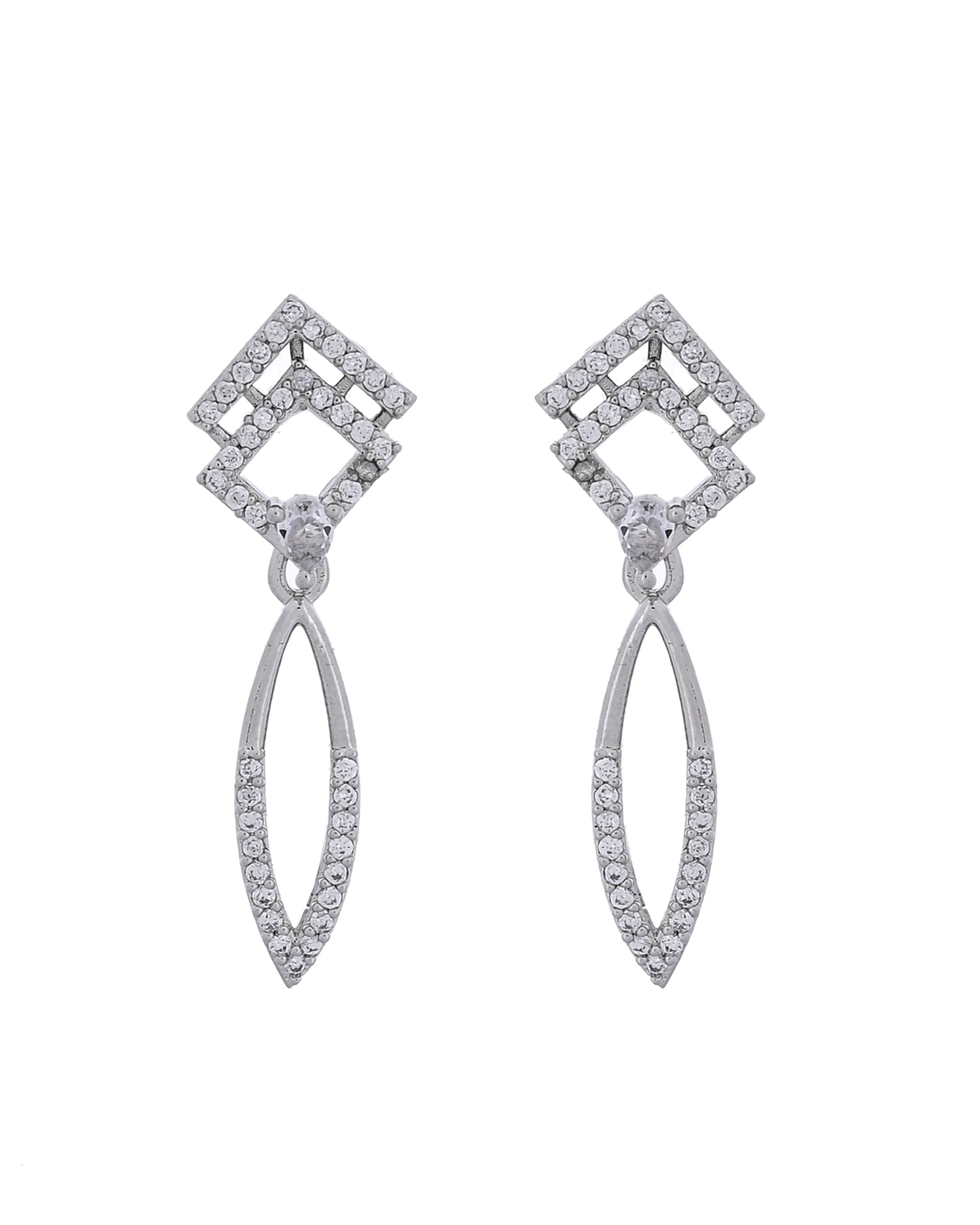 VOJ Silver Plated Ad Studded Square And Leaf Shaped Necklace Set  Grab2Buy VOJ Grab2Buy