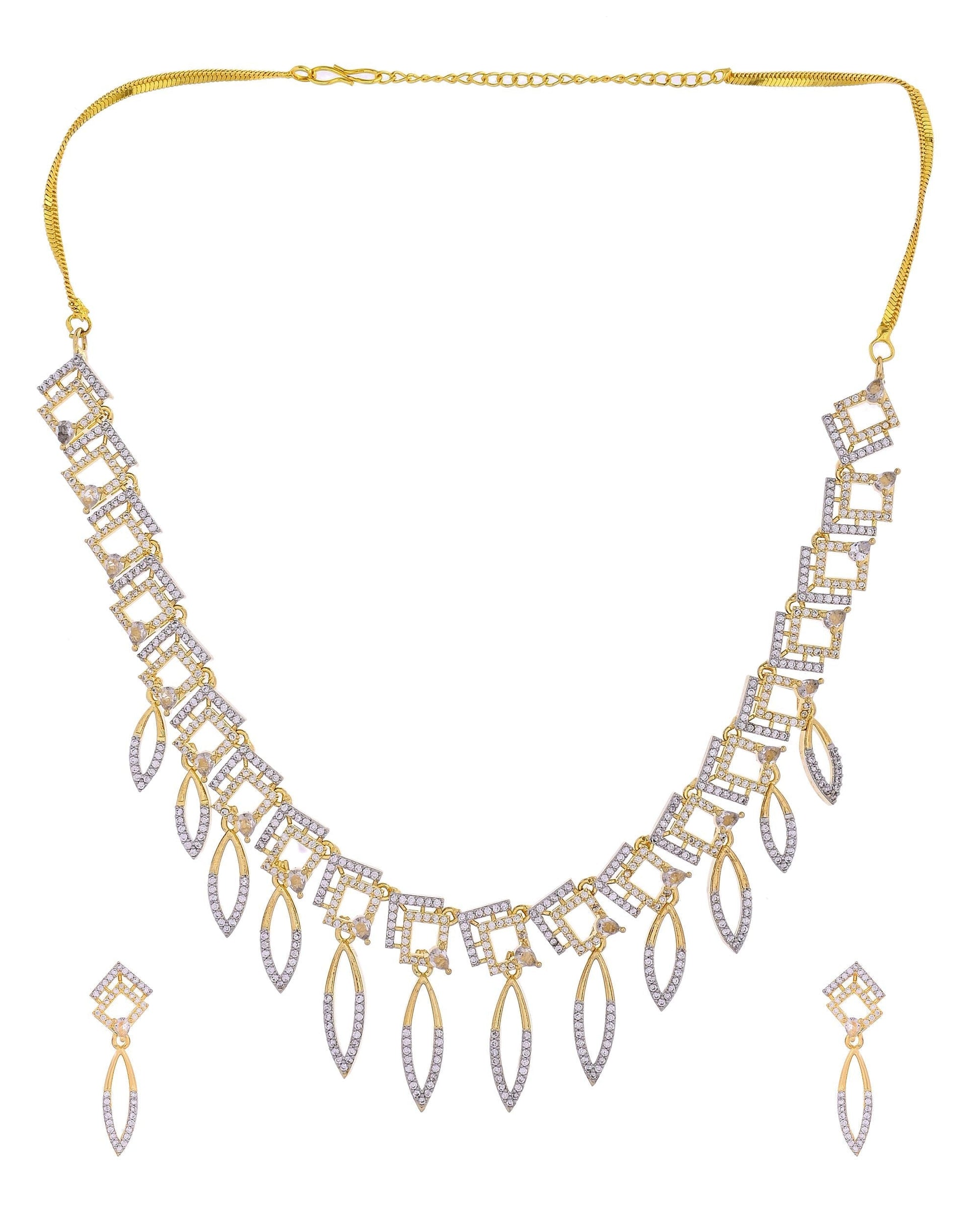 VOJ Gold Plated Ad Studded Square And Leaf Shaped Necklace Set  Grab2Buy VOJ Grab2Buy