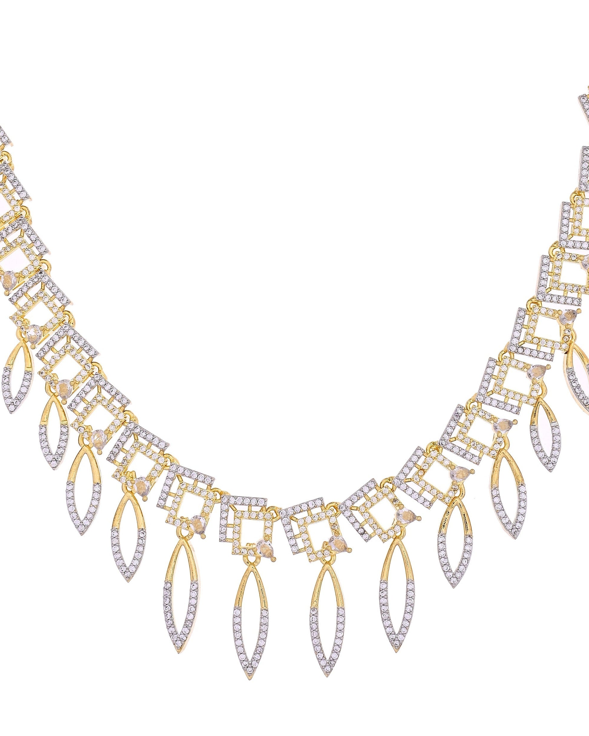 VOJ Gold Plated Ad Studded Square And Leaf Shaped Necklace Set  Grab2Buy VOJ Grab2Buy
