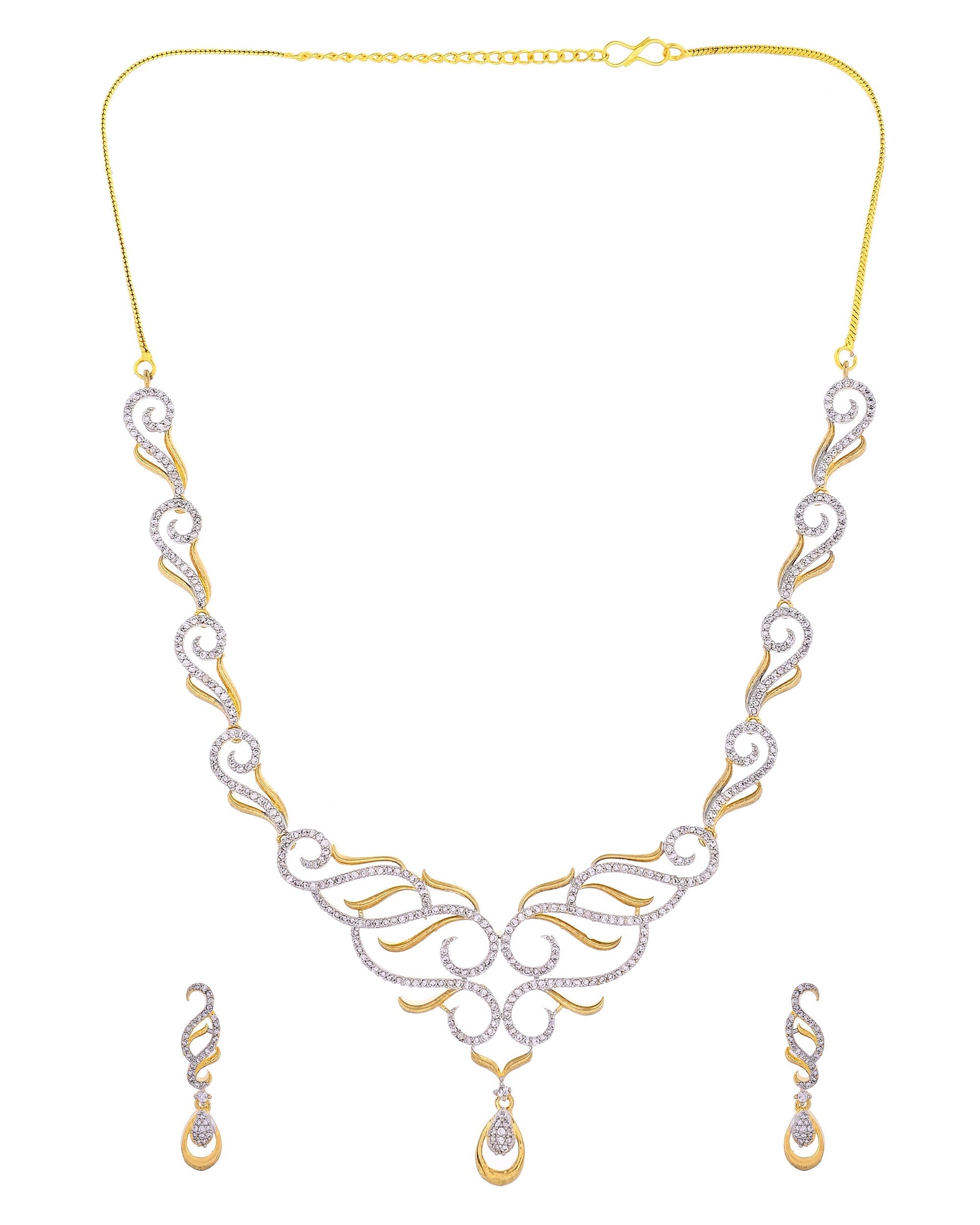 VOJ Gold Plated Designer Necklace With Earrings Ad Jewellery Set  Grab2Buy VOJ Grab2Buy