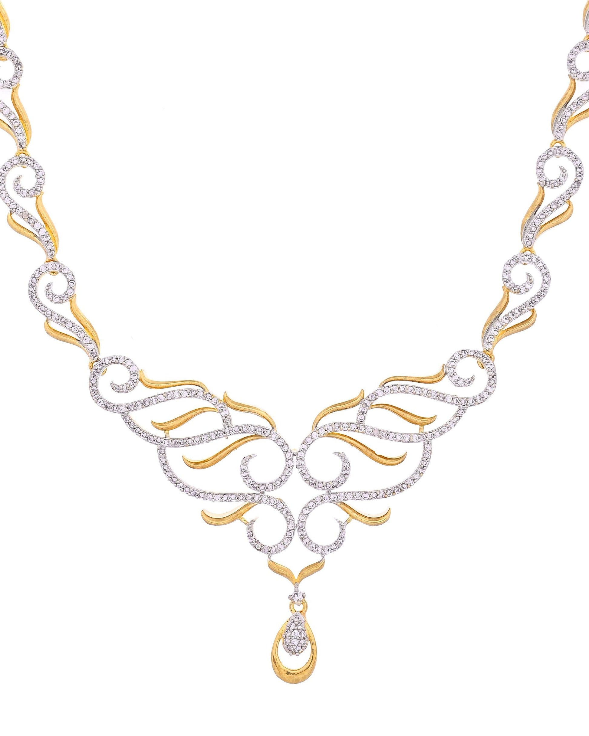 VOJ Gold Plated Designer Necklace With Earrings Ad Jewellery Set  Grab2Buy VOJ Grab2Buy