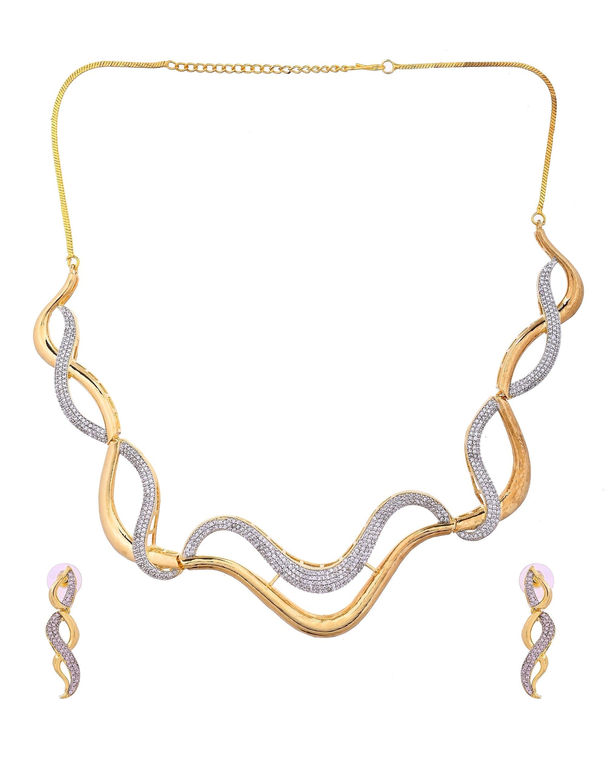 VOJ Gold Plated Waved Design Elegant Ad Jewellery Set  Grab2Buy VOJ Grab2Buy