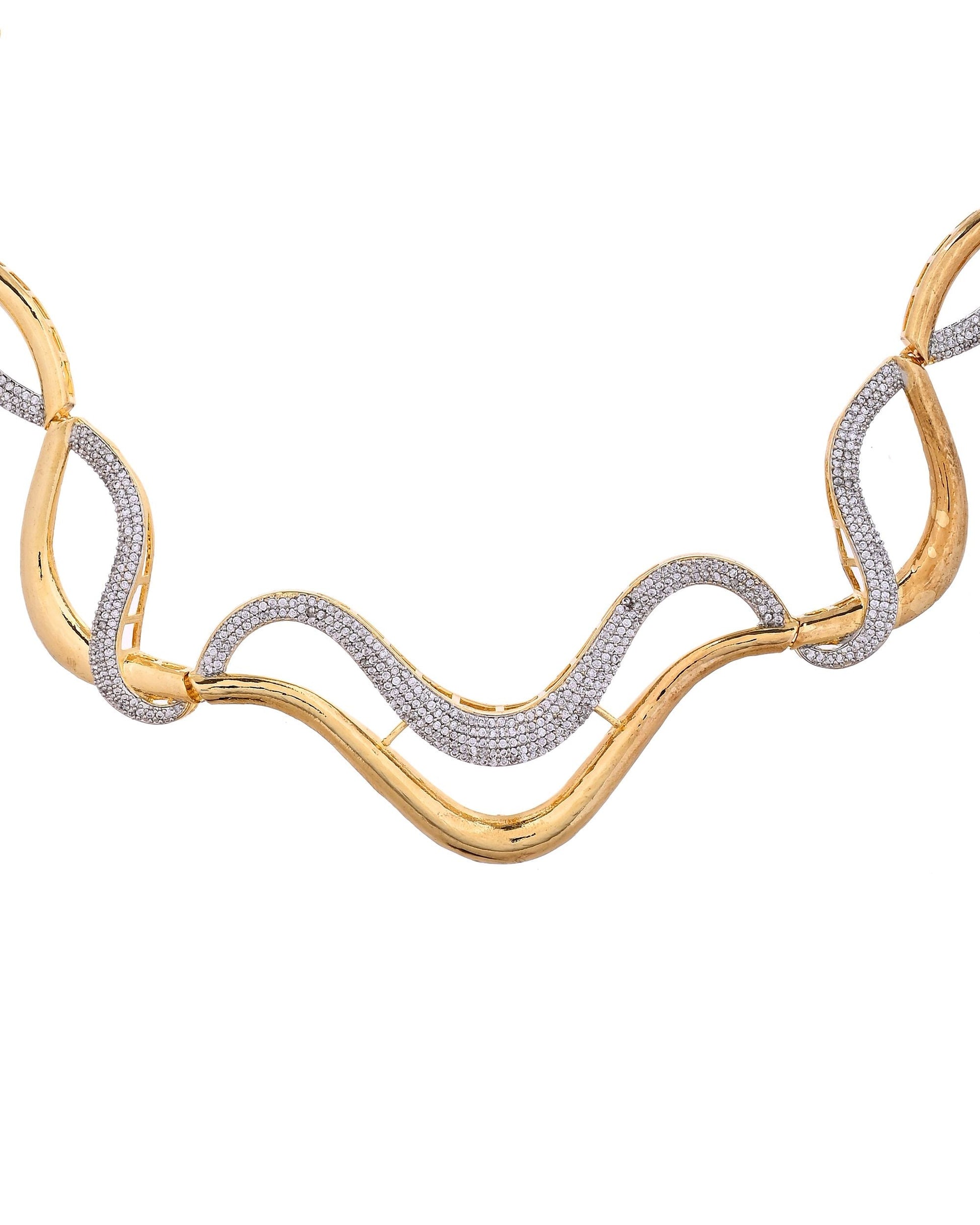 VOJ Gold Plated Waved Design Elegant Ad Jewellery Set  Grab2Buy VOJ Grab2Buy