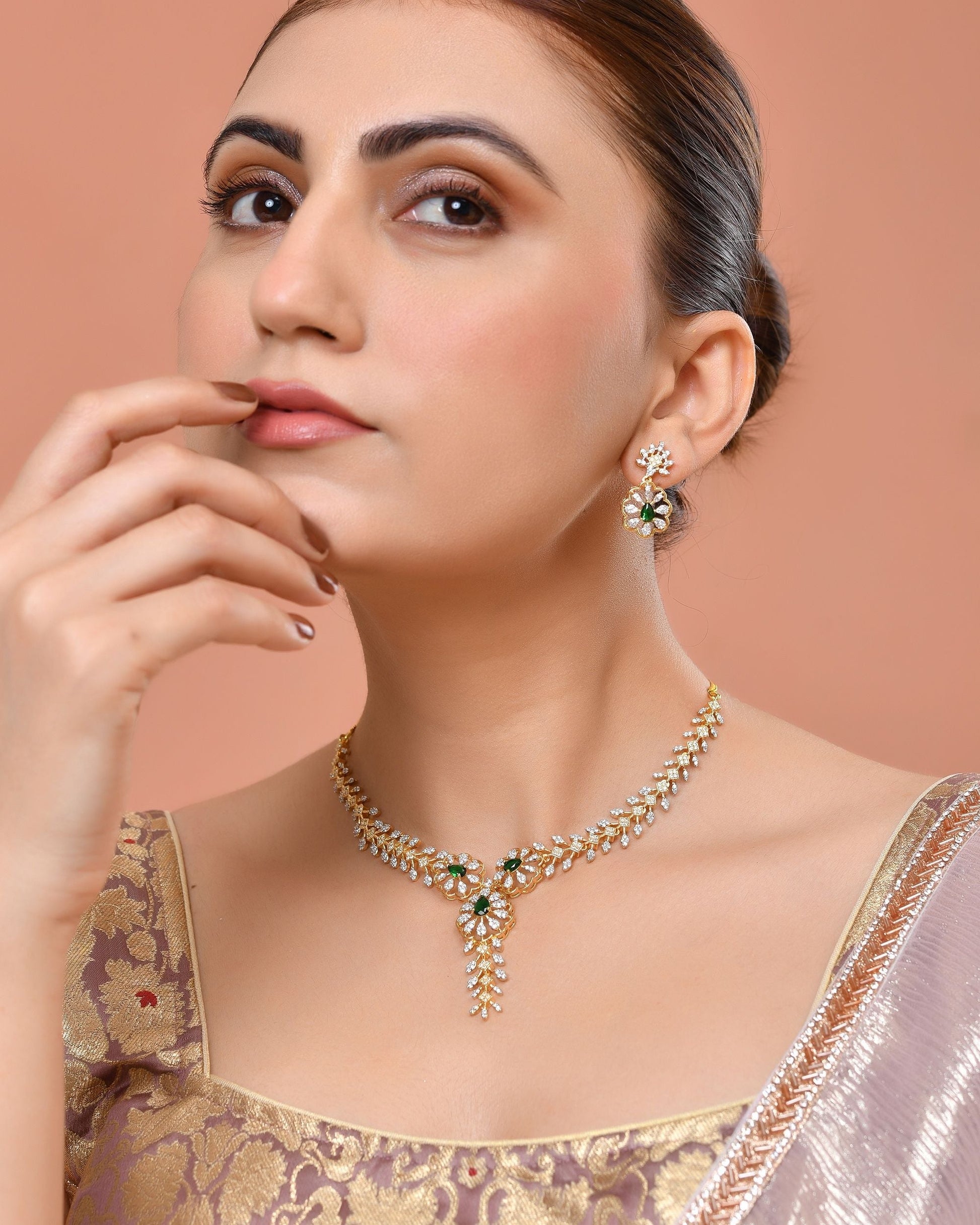 VOJ Gold Plated Lead Designed With Green Stone Ad Jewellery Set  Grab2Buy VOJ Grab2Buy